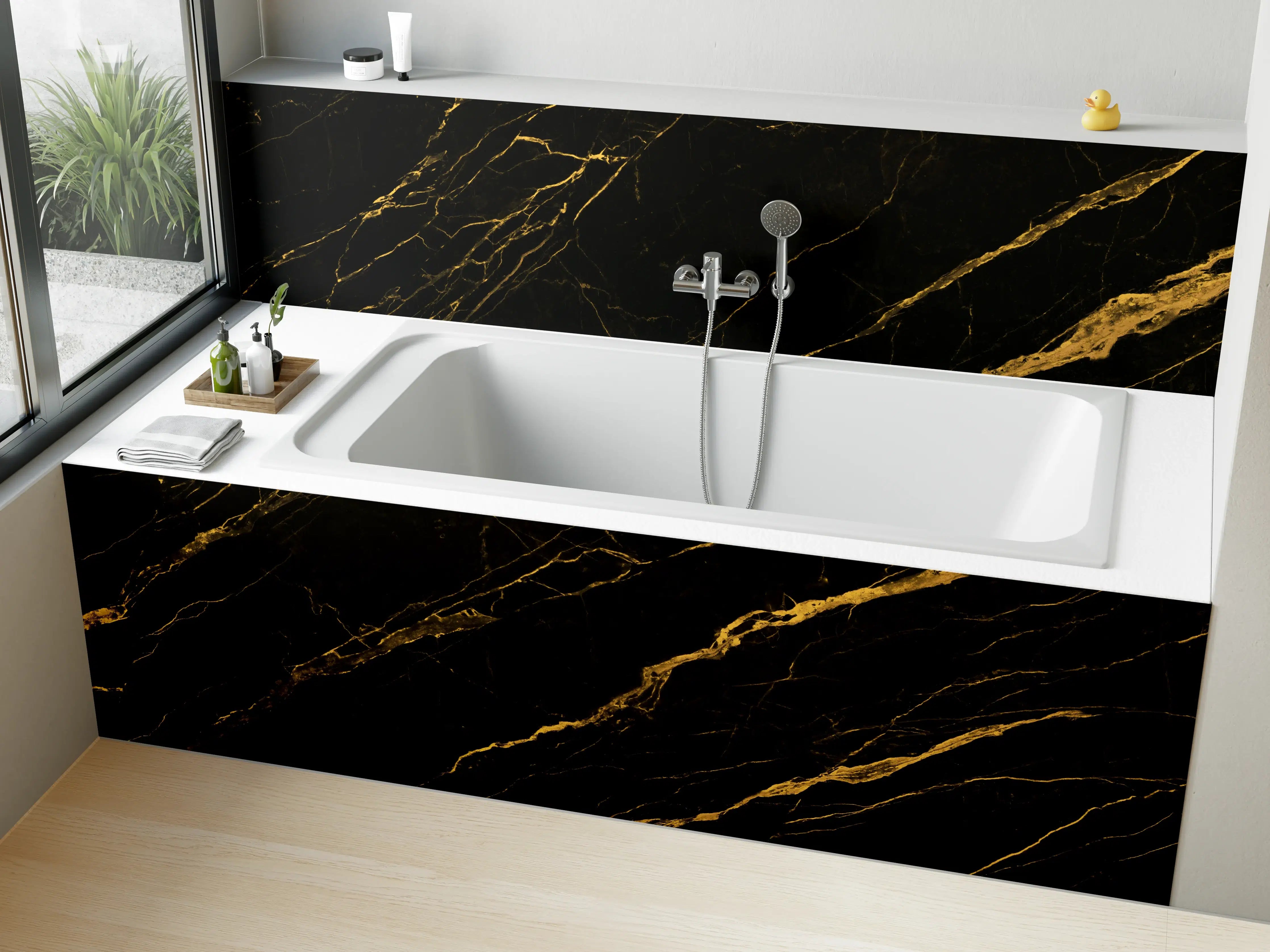 Badewannen-Rückwand - Schwarz goldener Marmor