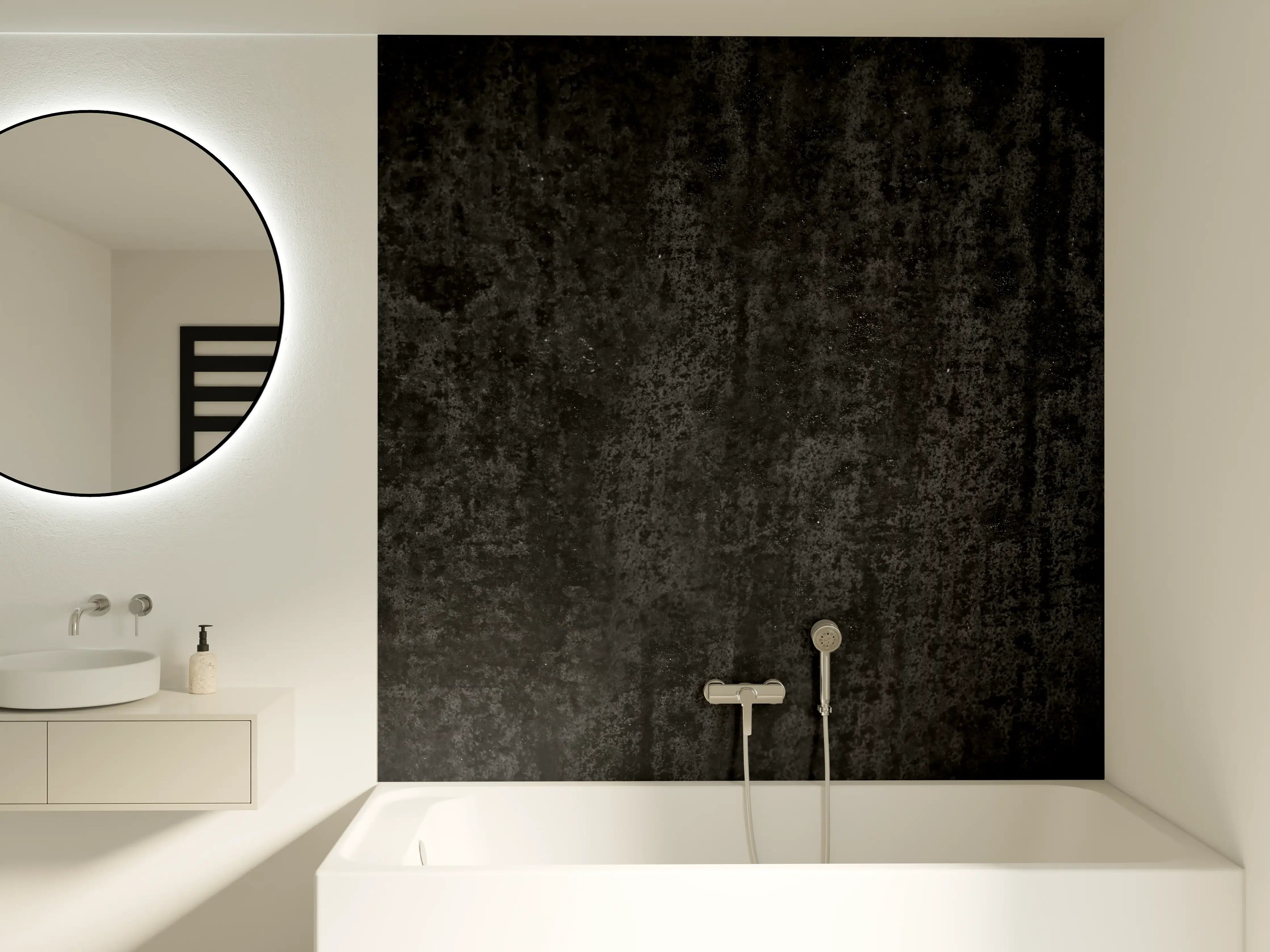 Badewannen-Rückwand - Schwarz-graue Rosttextur