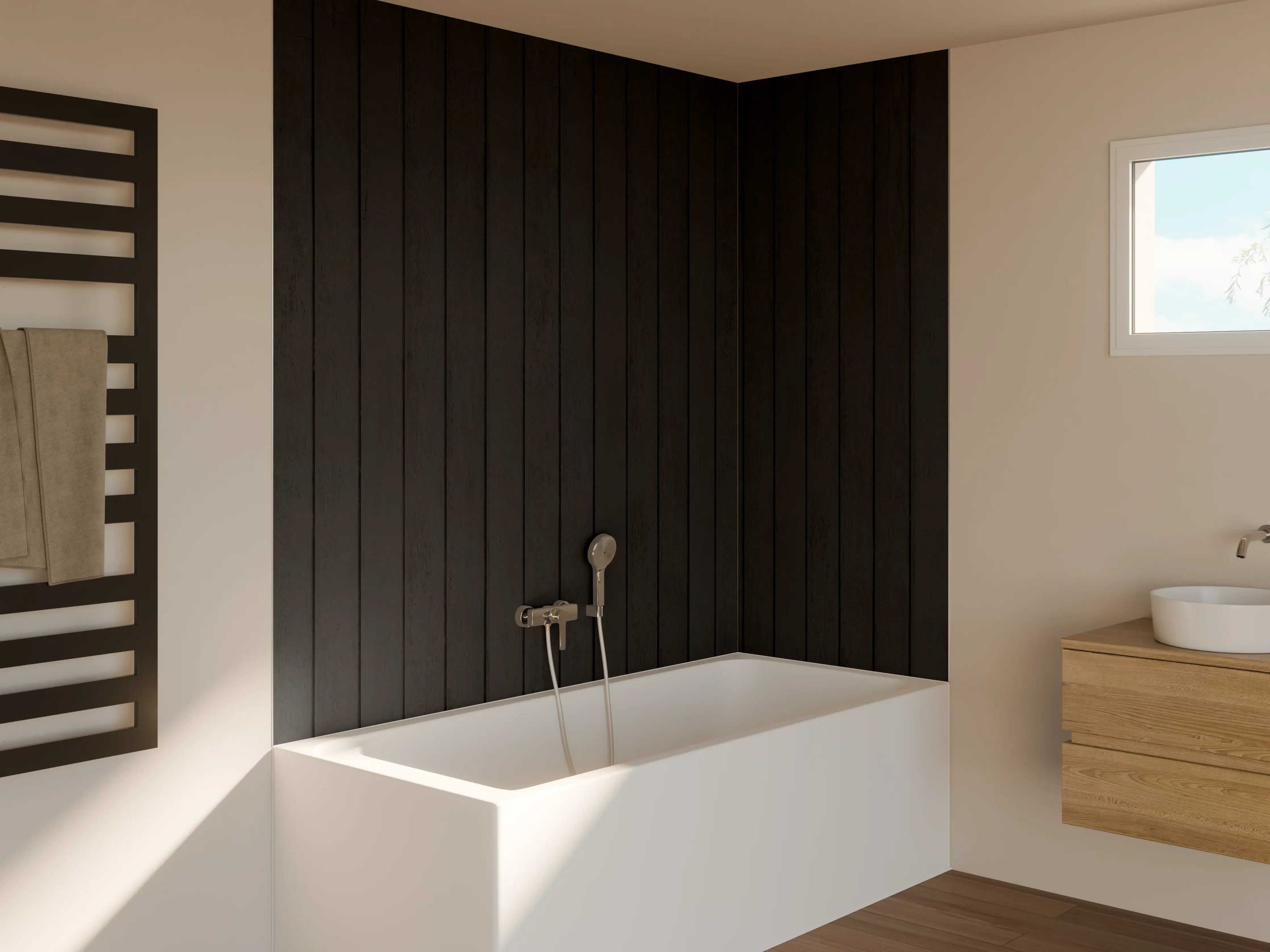Badewannen-Rückwand - Schwarz-graue vertikale Streifenwand