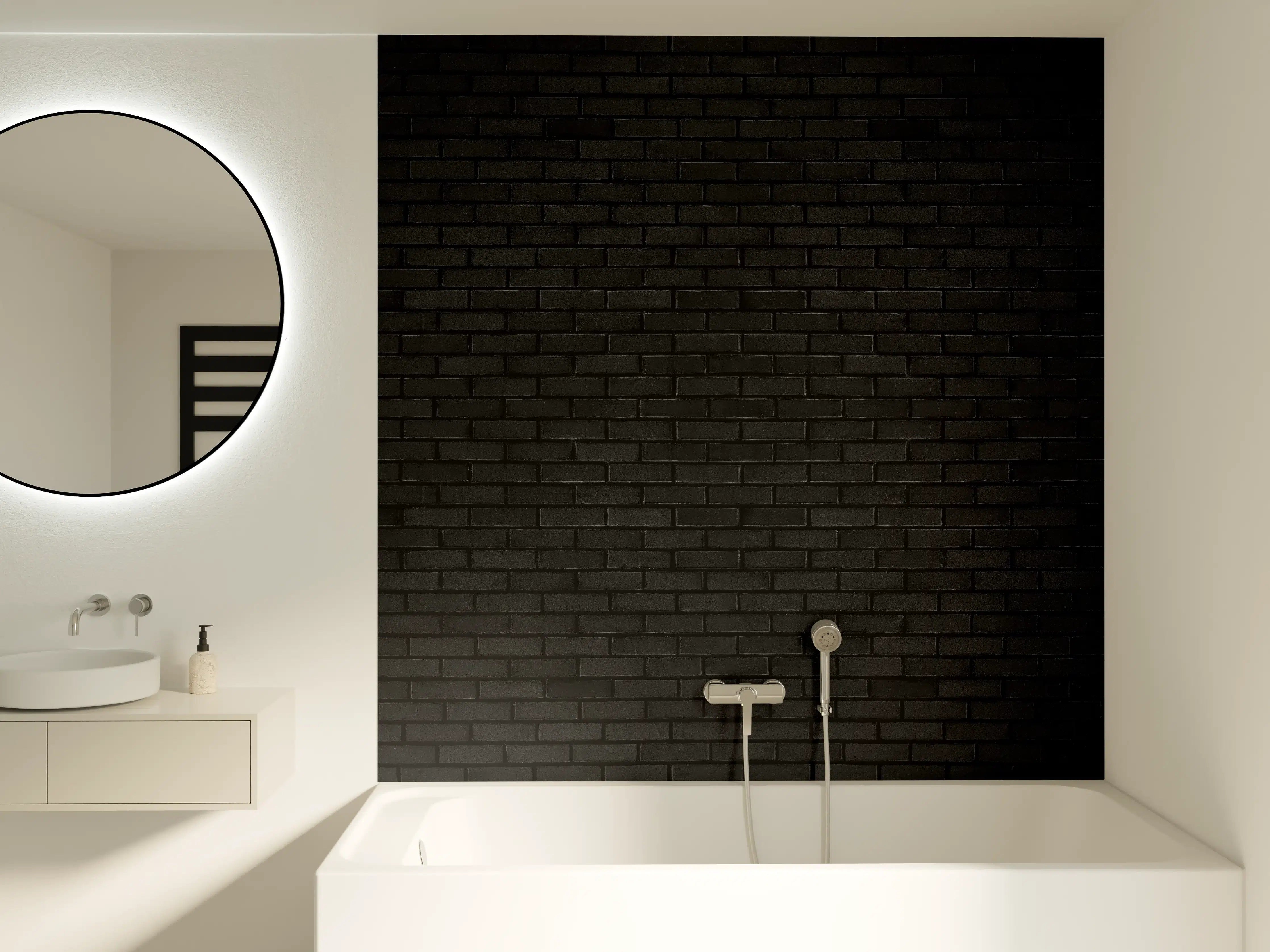 Badewannen-Rückwand - Schwarze Backsteinmauer 1
