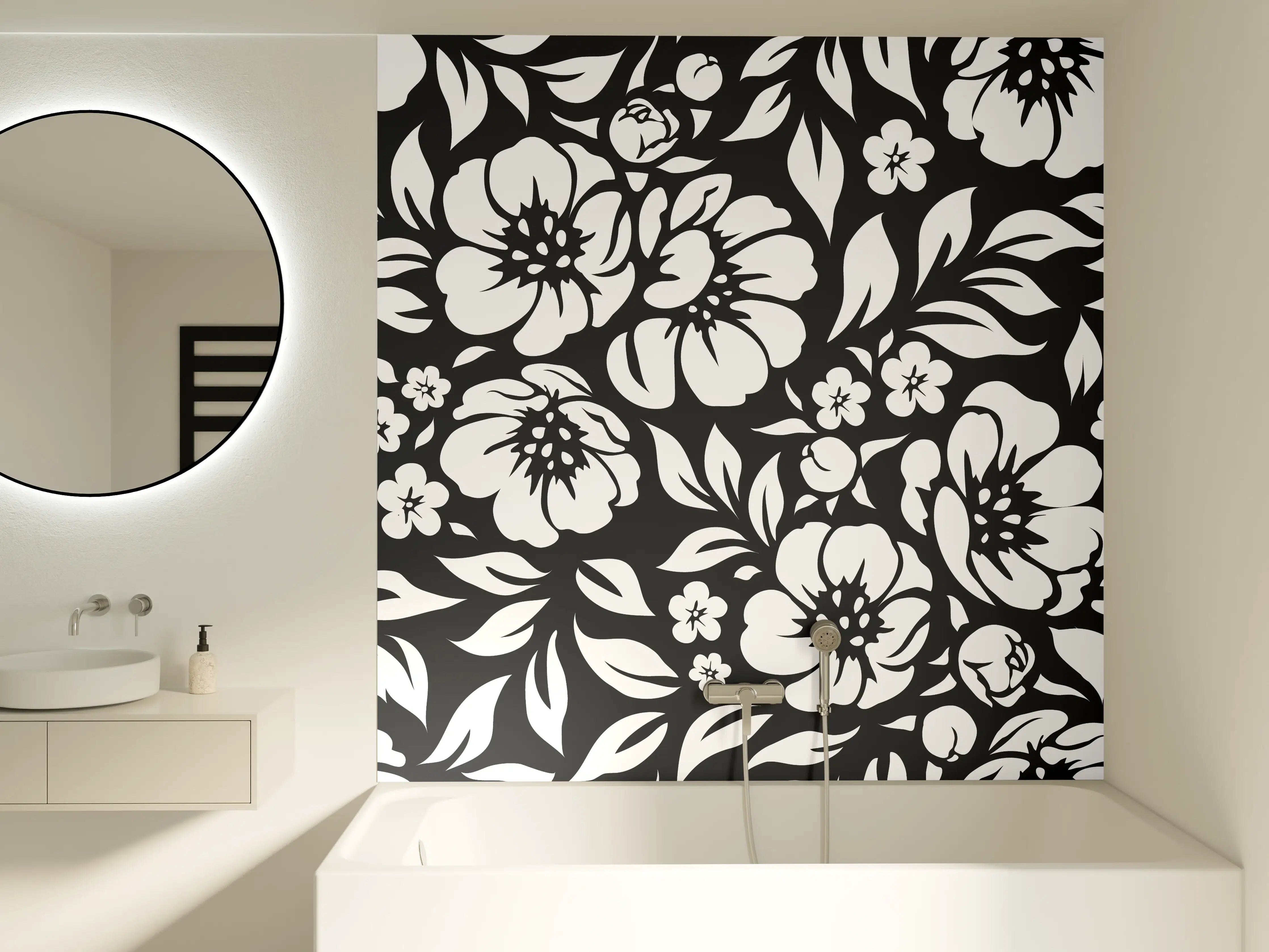 Badewannen-Rückwand - Schwarze Florale Muster Effects