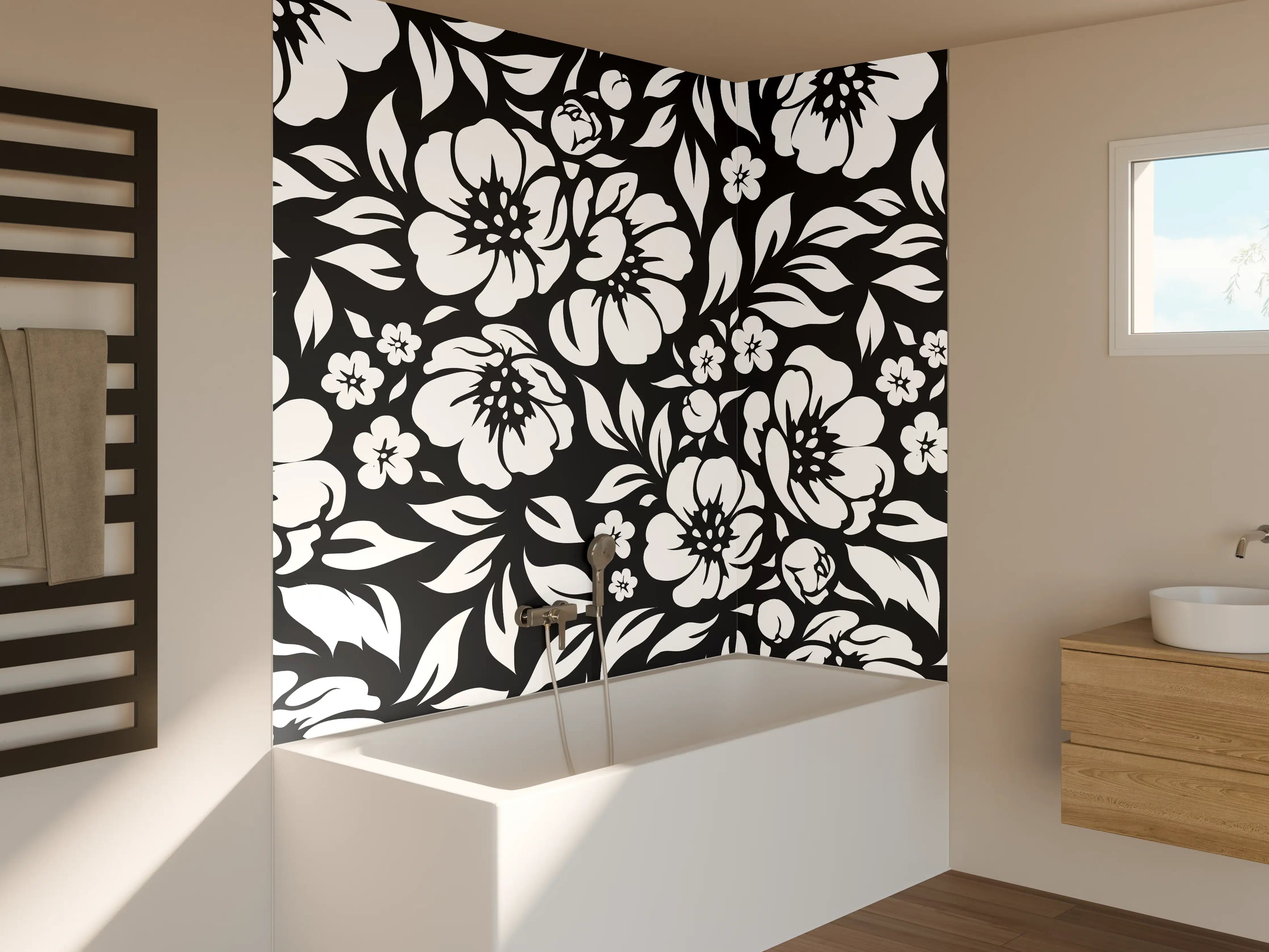 Badewannen-Rückwand - Schwarze Florale Muster Effects