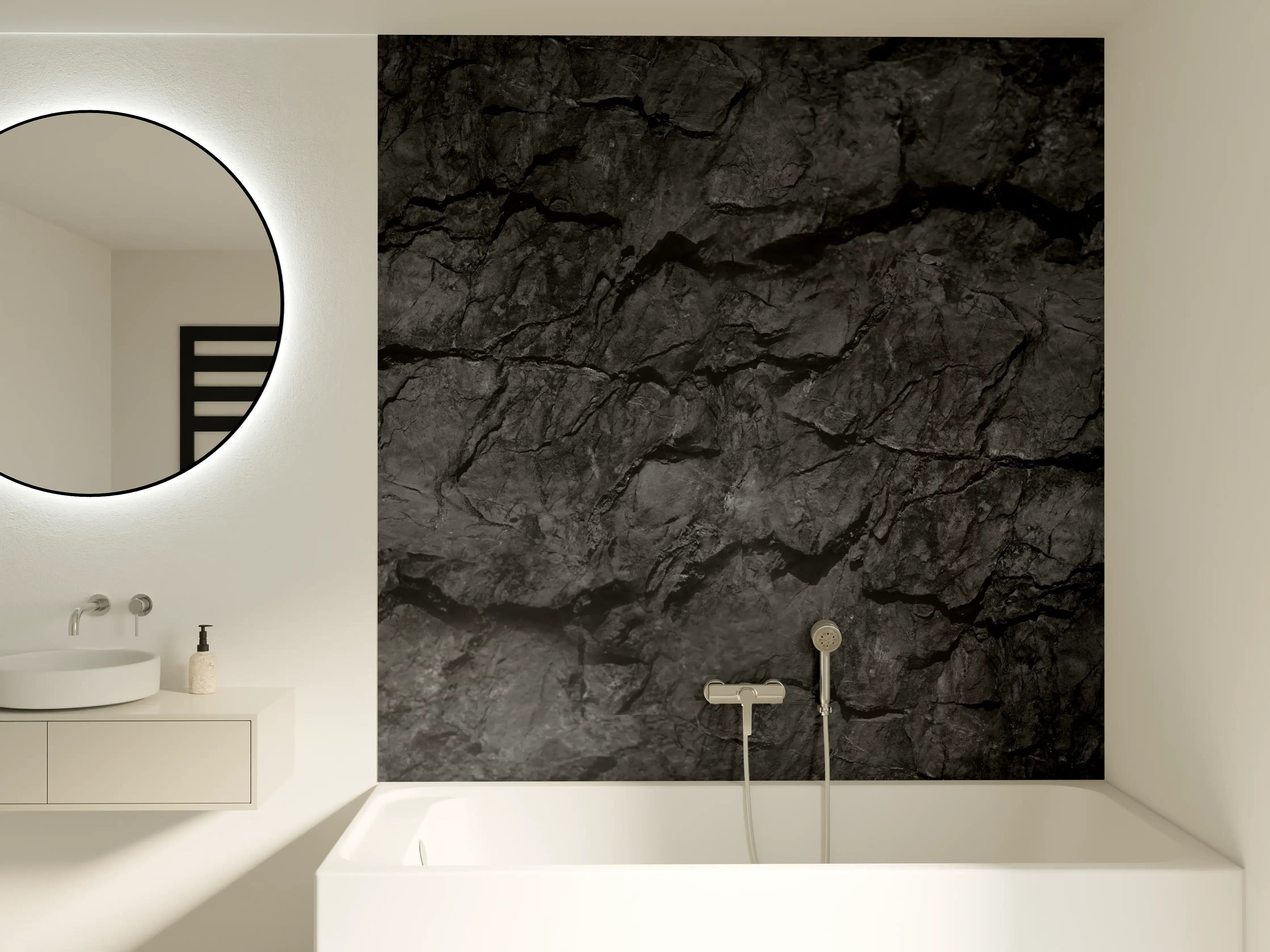 Badewannen-Rückwand - Schwarze Gesteinstextur mit Rissen