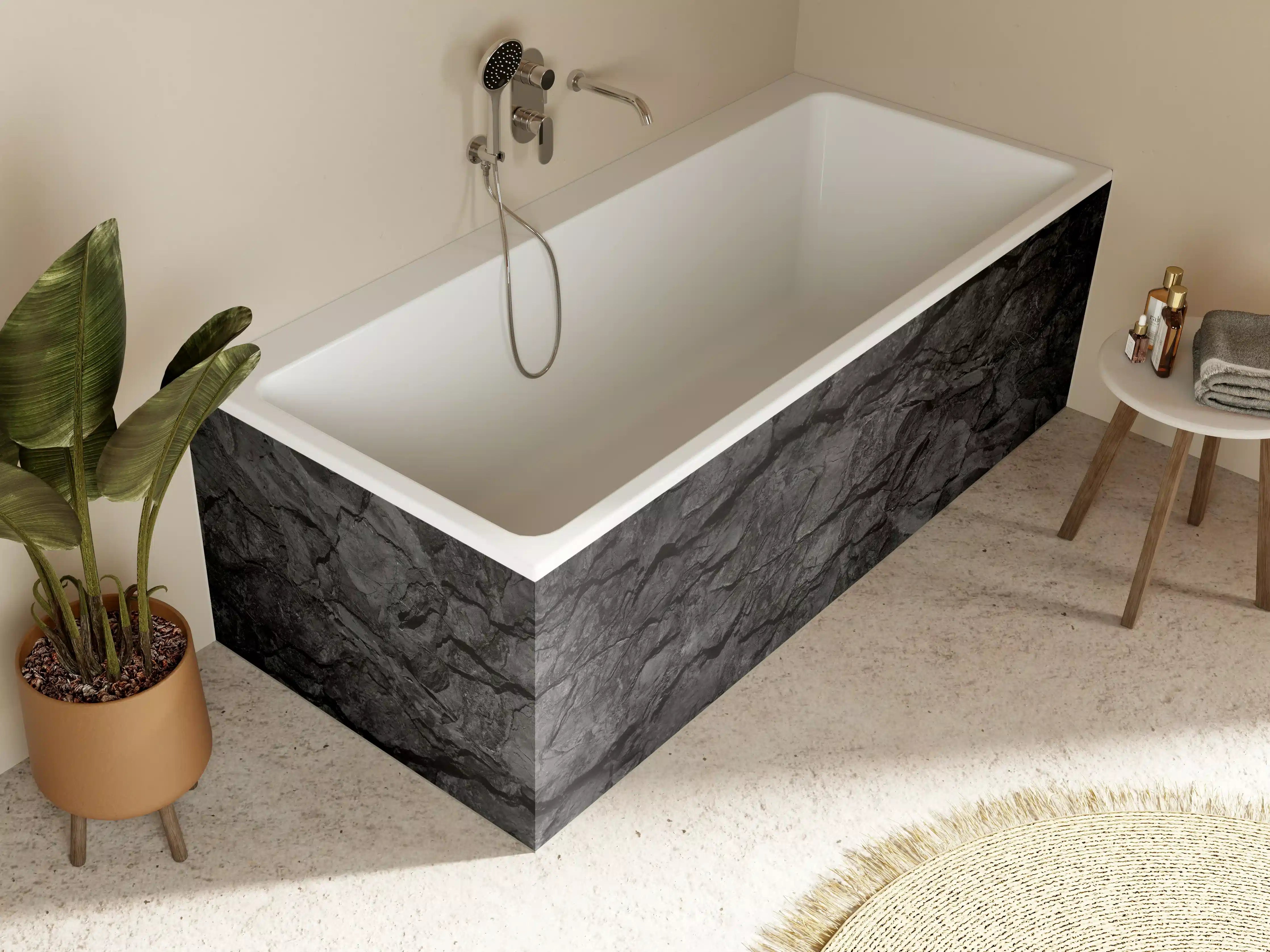 Badewannen-Rückwand - Schwarze Gesteinstextur mit Rissen
