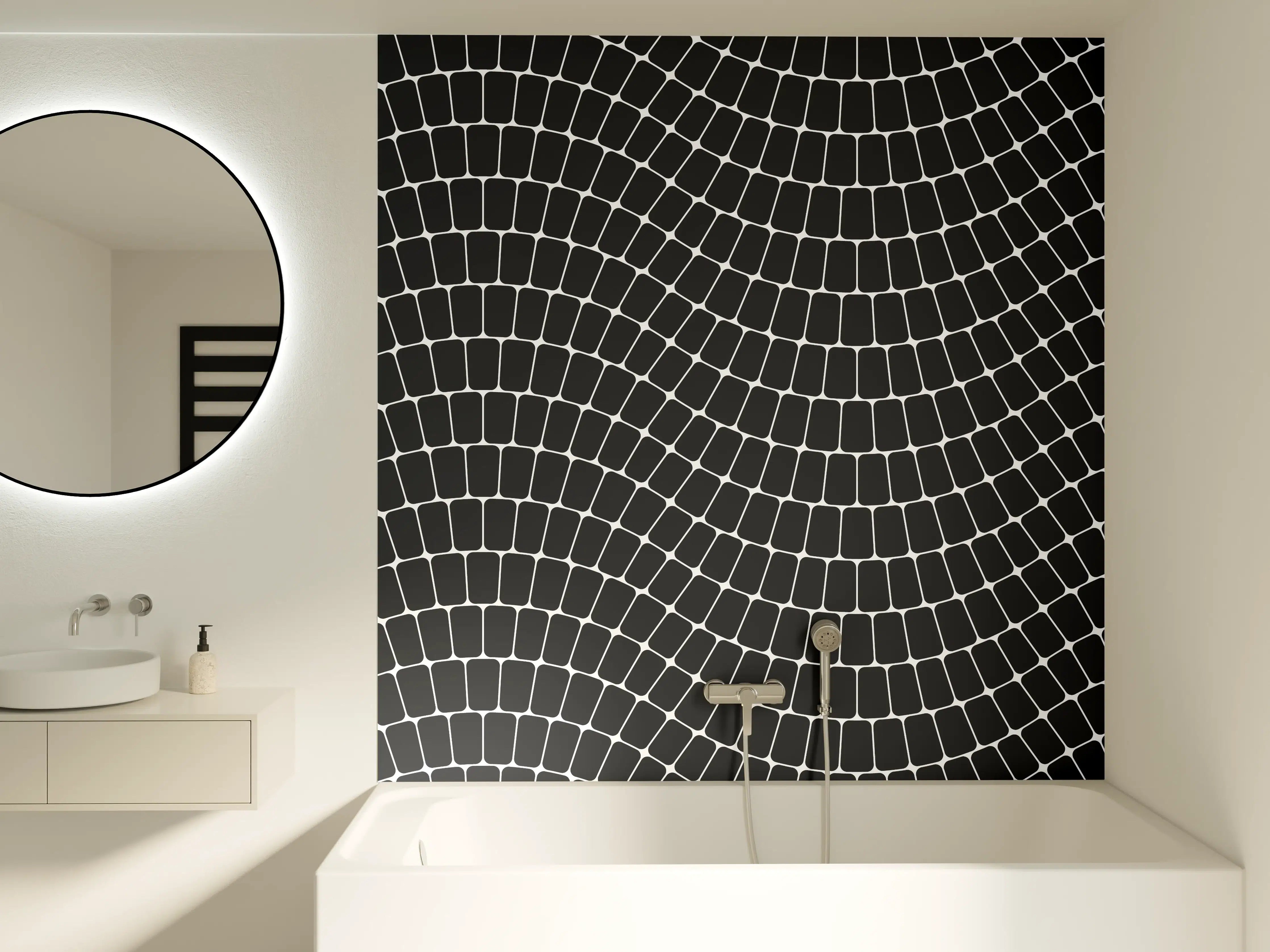 Badewannen-Rückwand - Schwarze Gitterstruktur mit weißen Linien