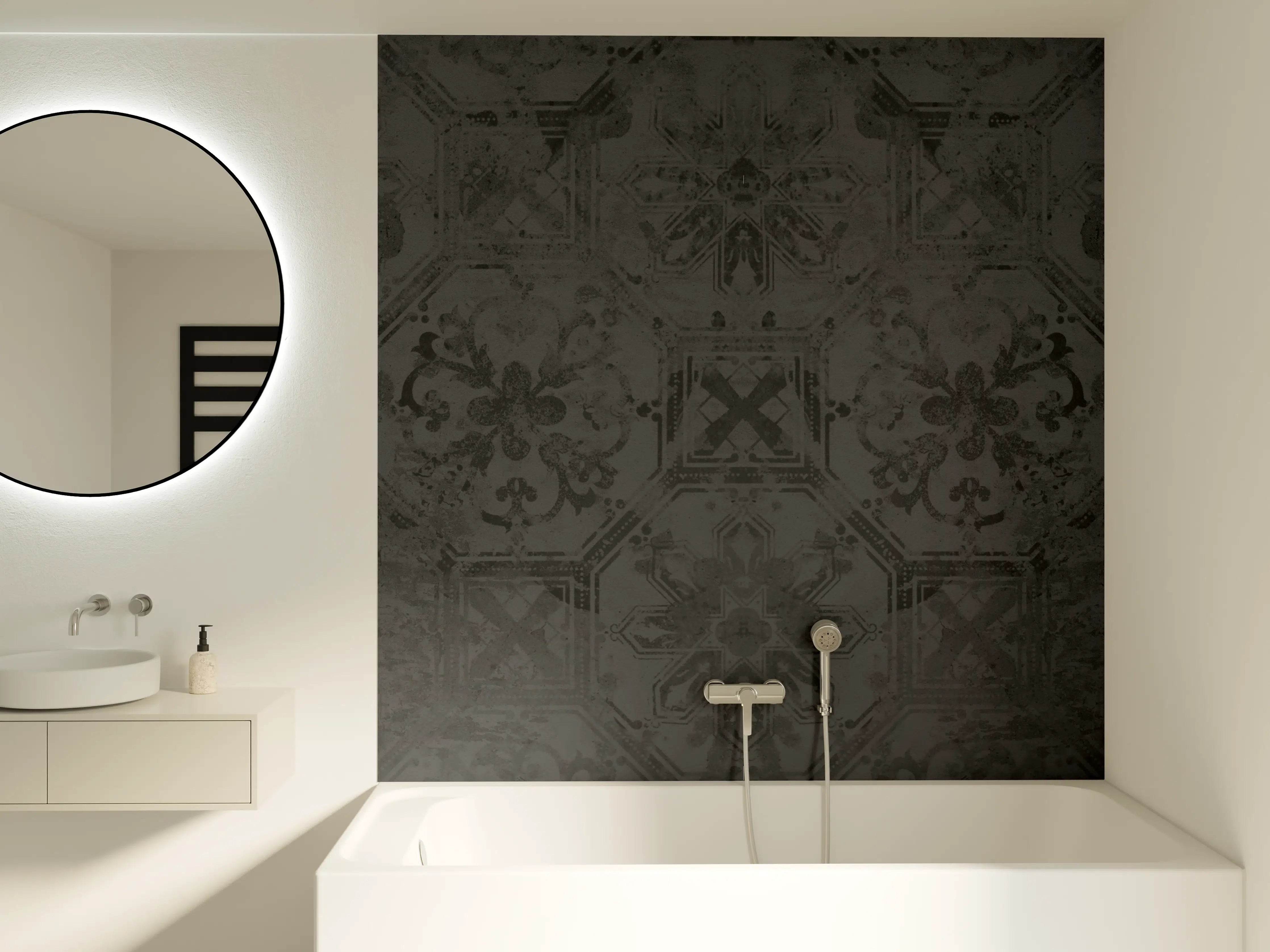 Badewannen-Rückwand - Schwarze Keramik Motiv