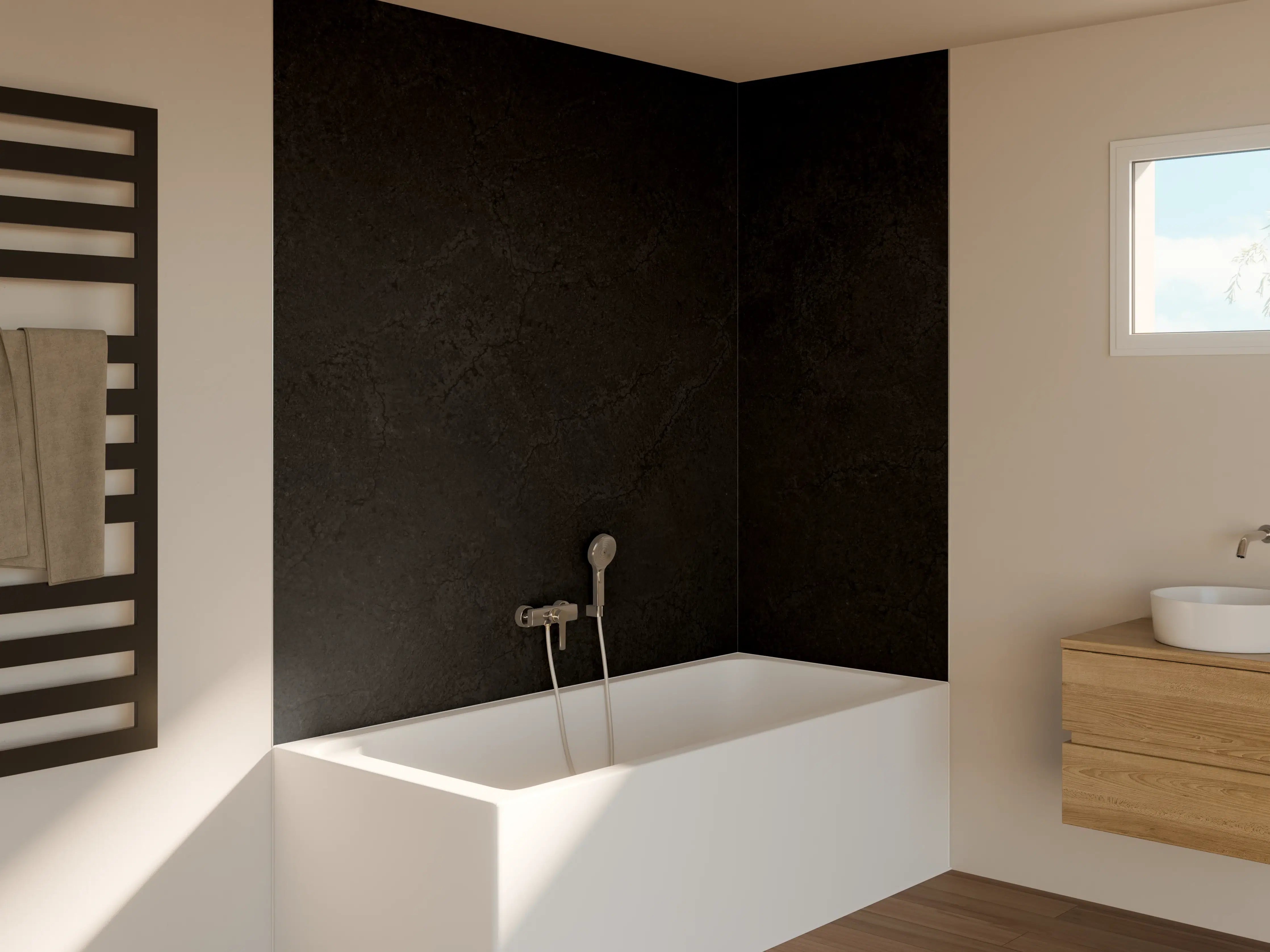 Badewannen-Rückwand - Schwarze Marmorwand