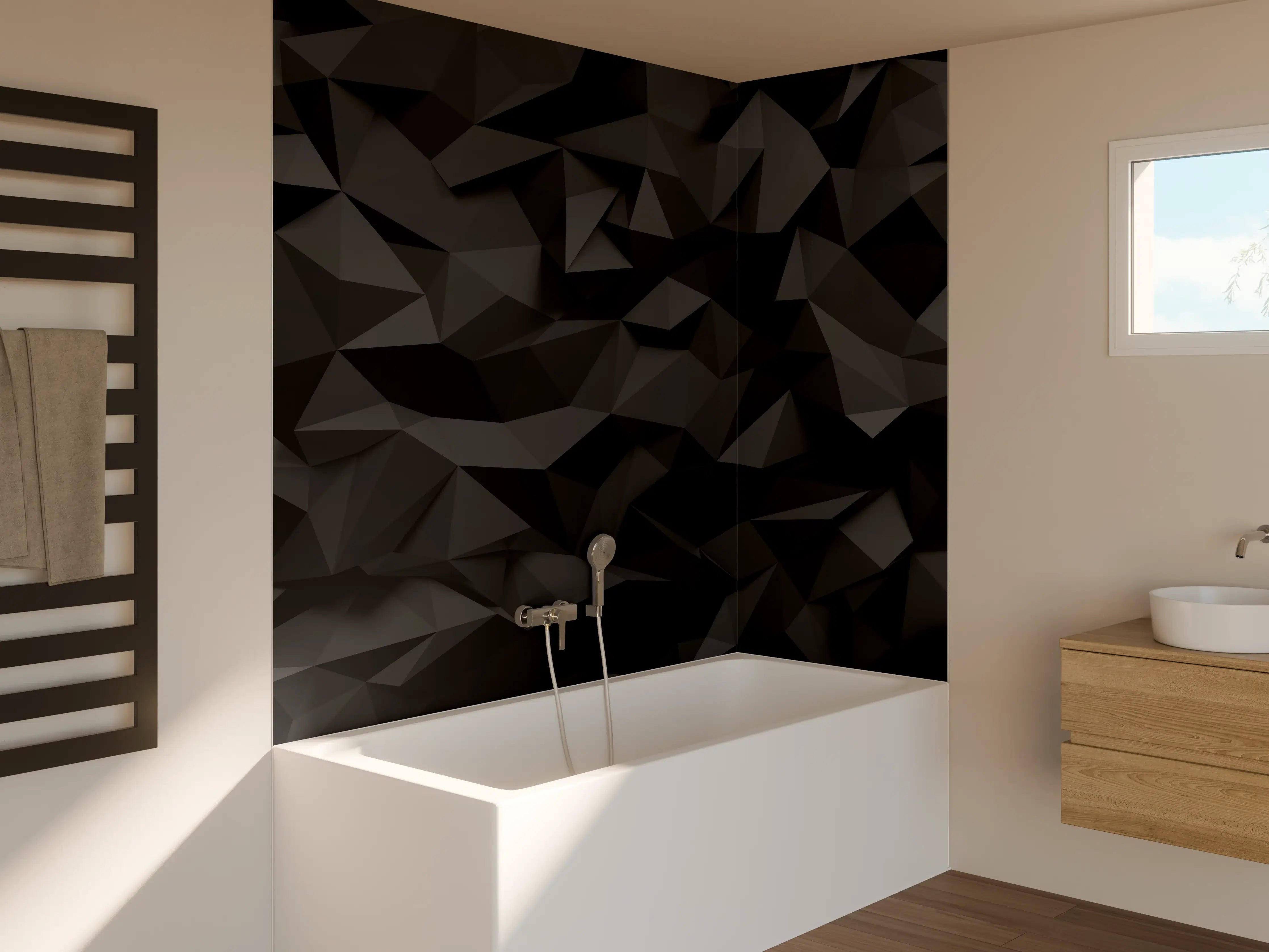 Badewannen-Rückwand - Schwarze Polygon-Muster Textur