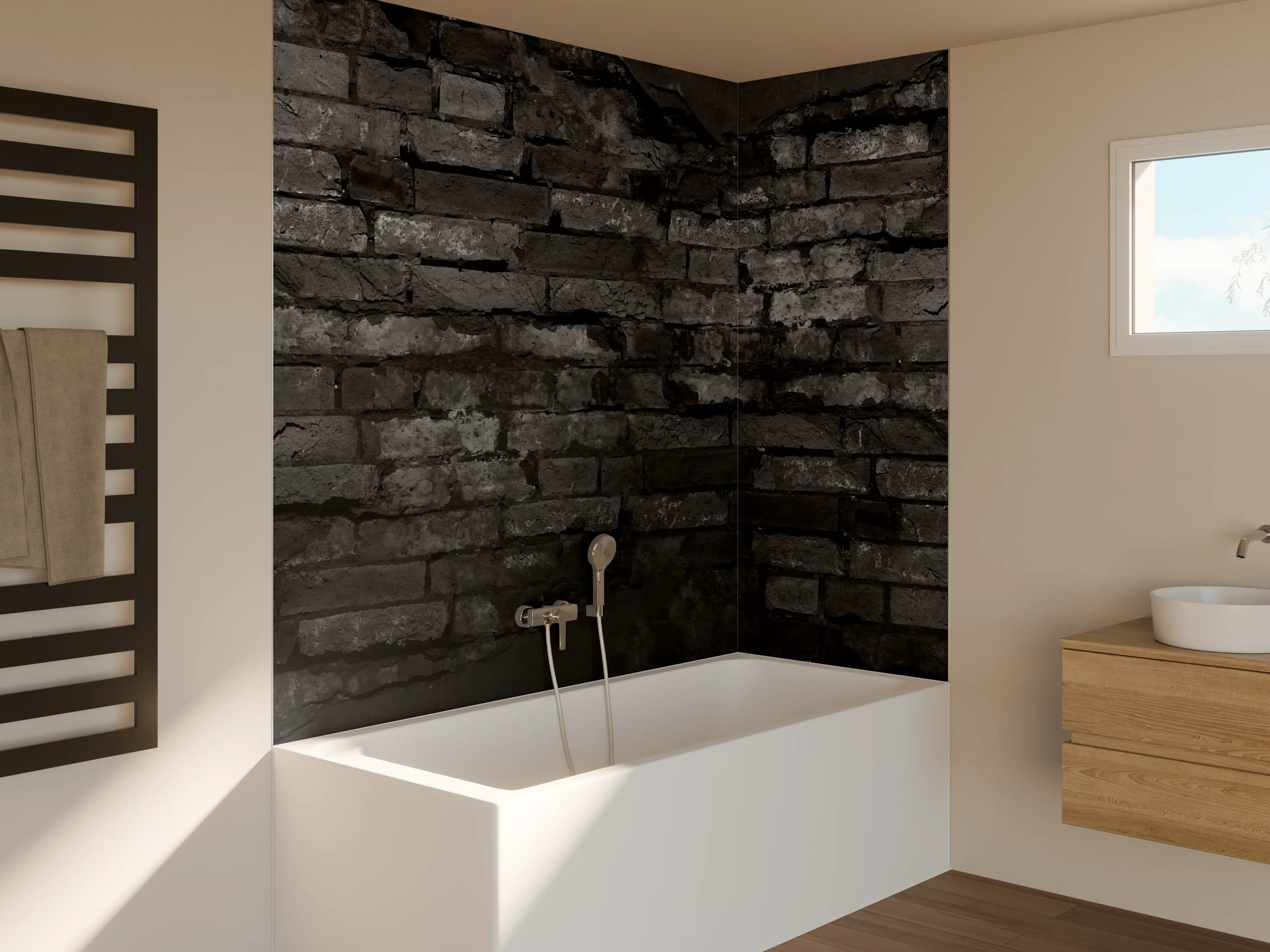 Badewannen-Rückwand - Schwarze alte Backsteinmauer