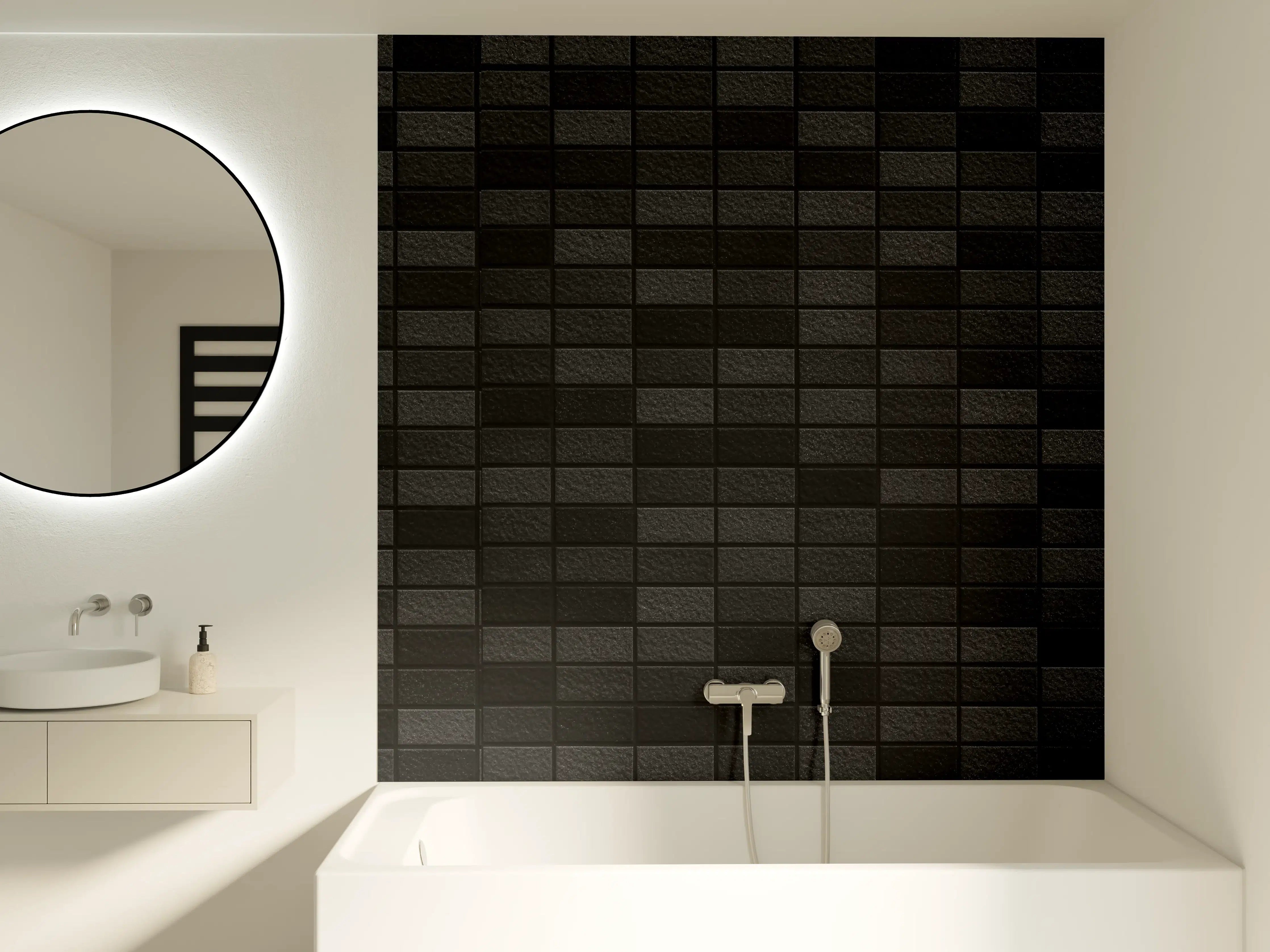 Badewannen-Rückwand - Schwarze edle Steinfliesen Hintergrund