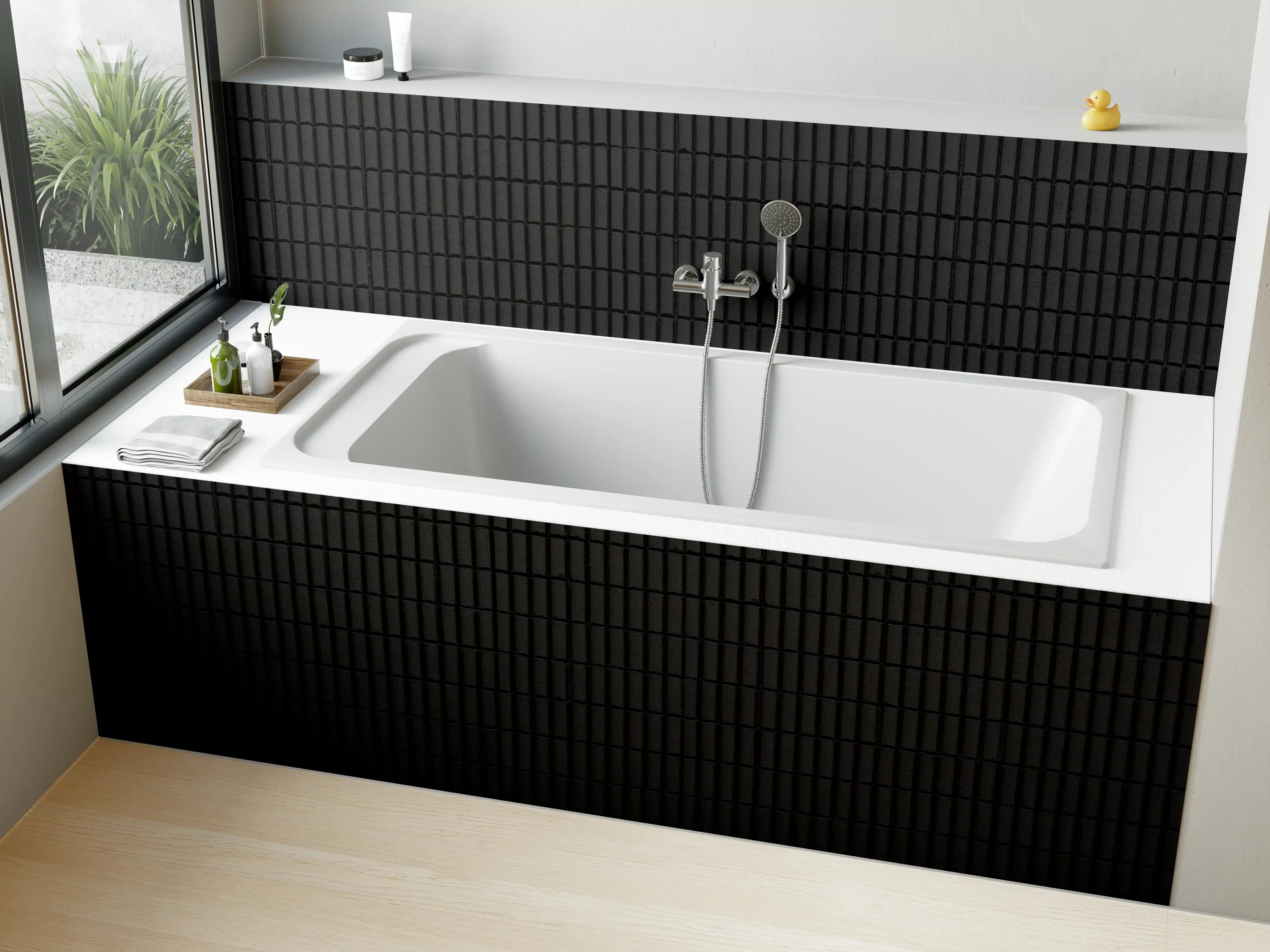 Badewannen-Rückwand - Schwarze geometrische Ziegeln
