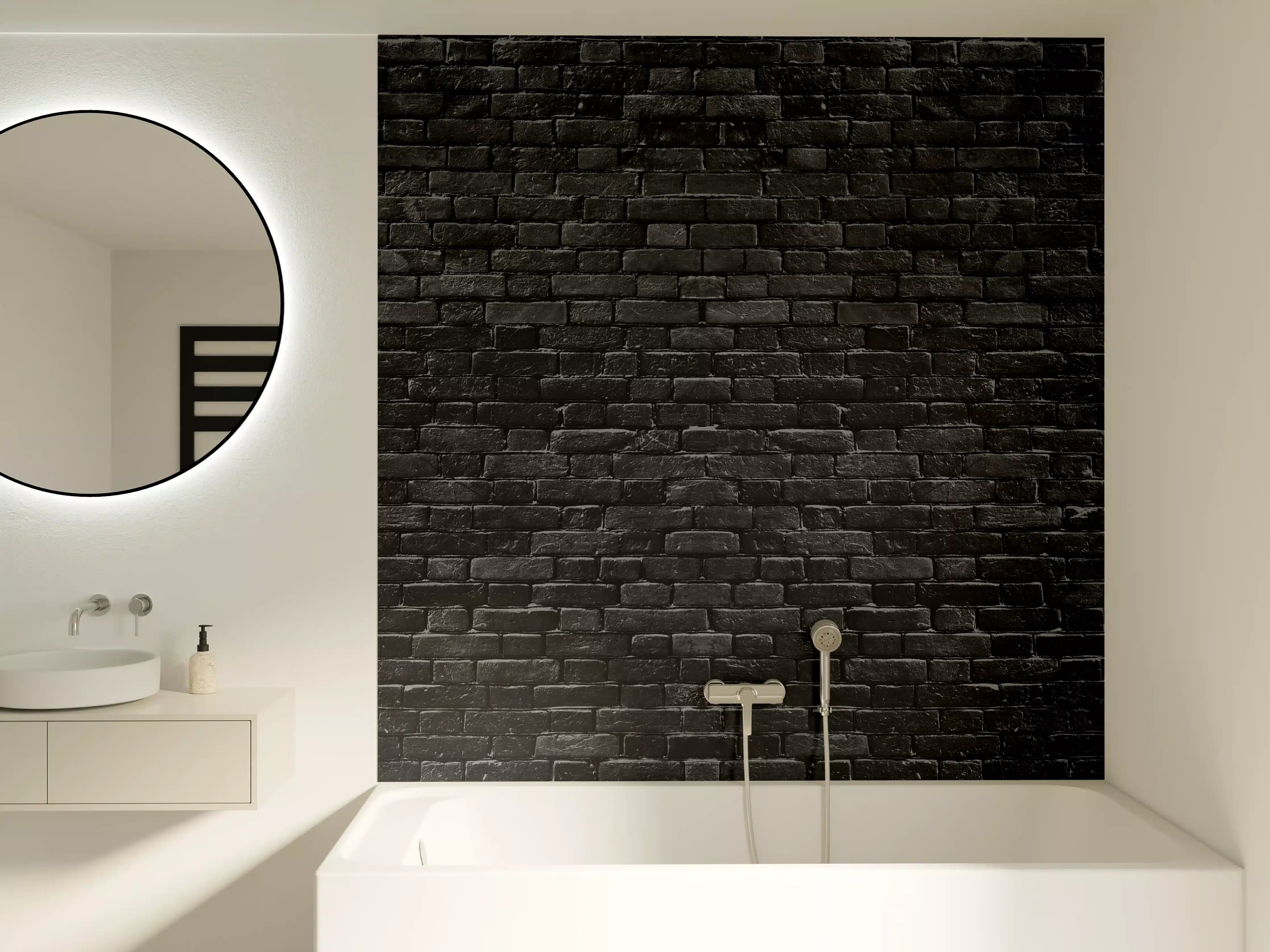 Badewannen-Rückwand - Schwarze raue Ziegelwand