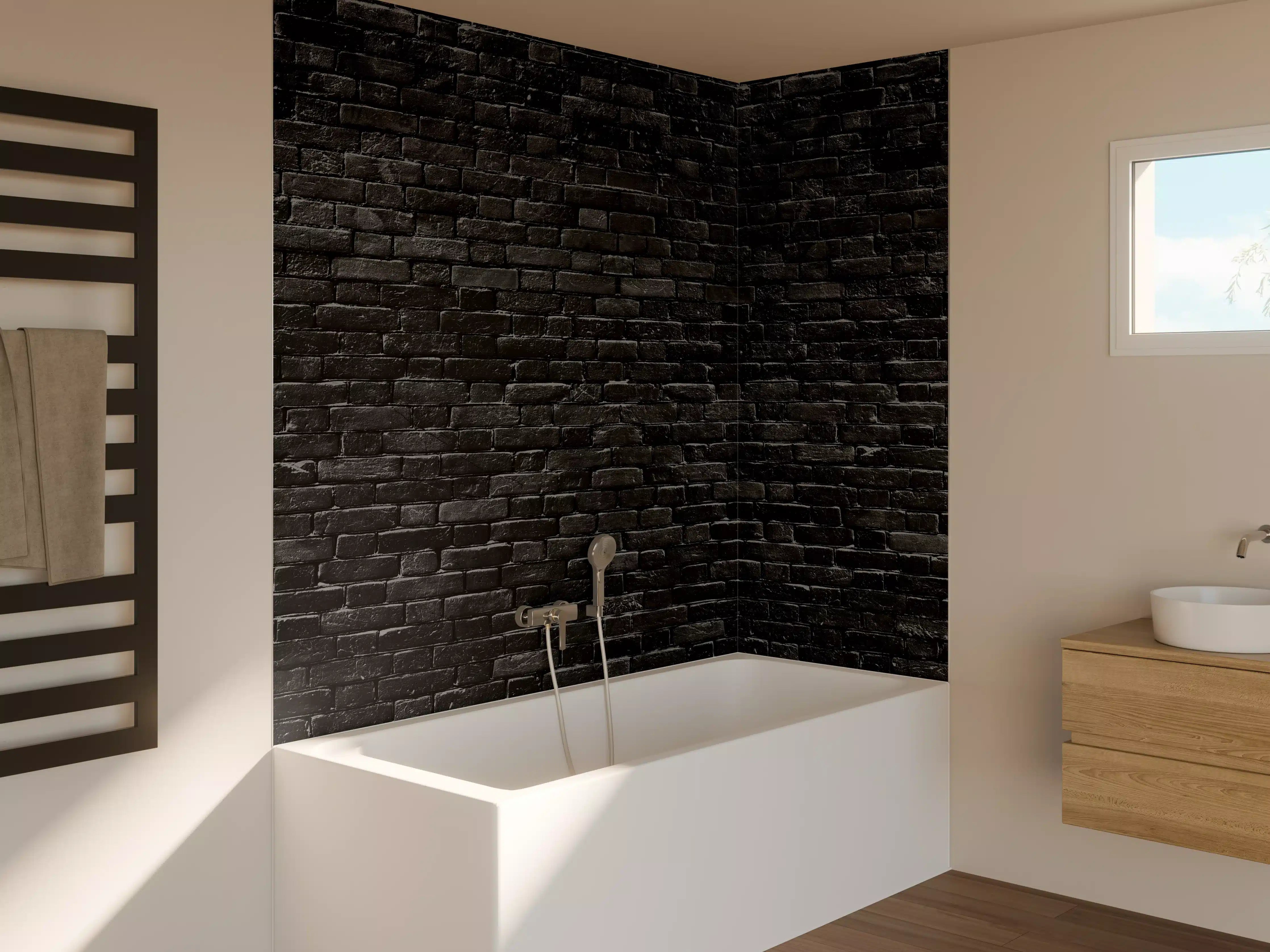 Badewannen-Rückwand - Schwarze raue Ziegelwand