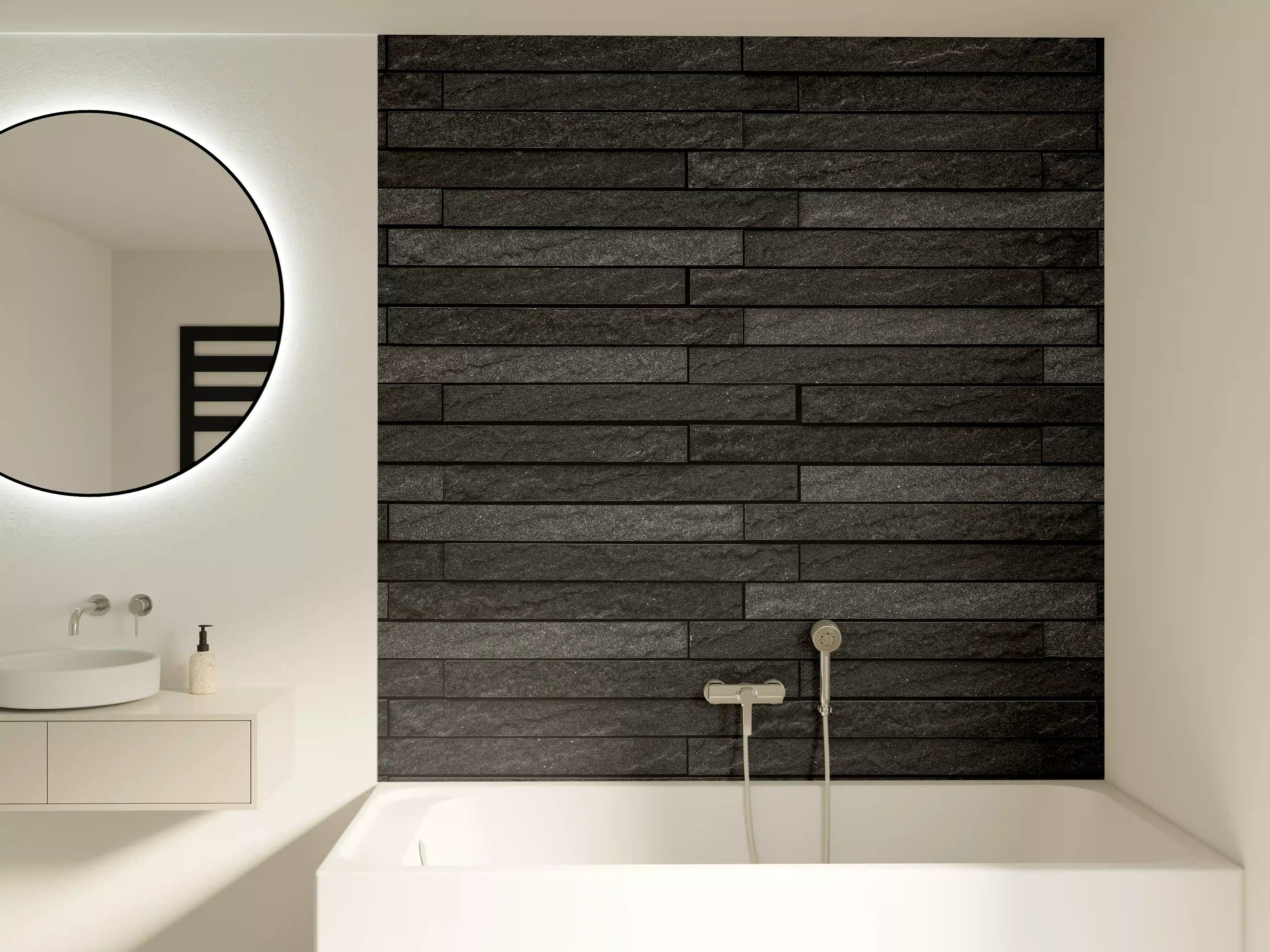 Badewannen-Rückwand - Schwarze stilvolle Backsteinmauer