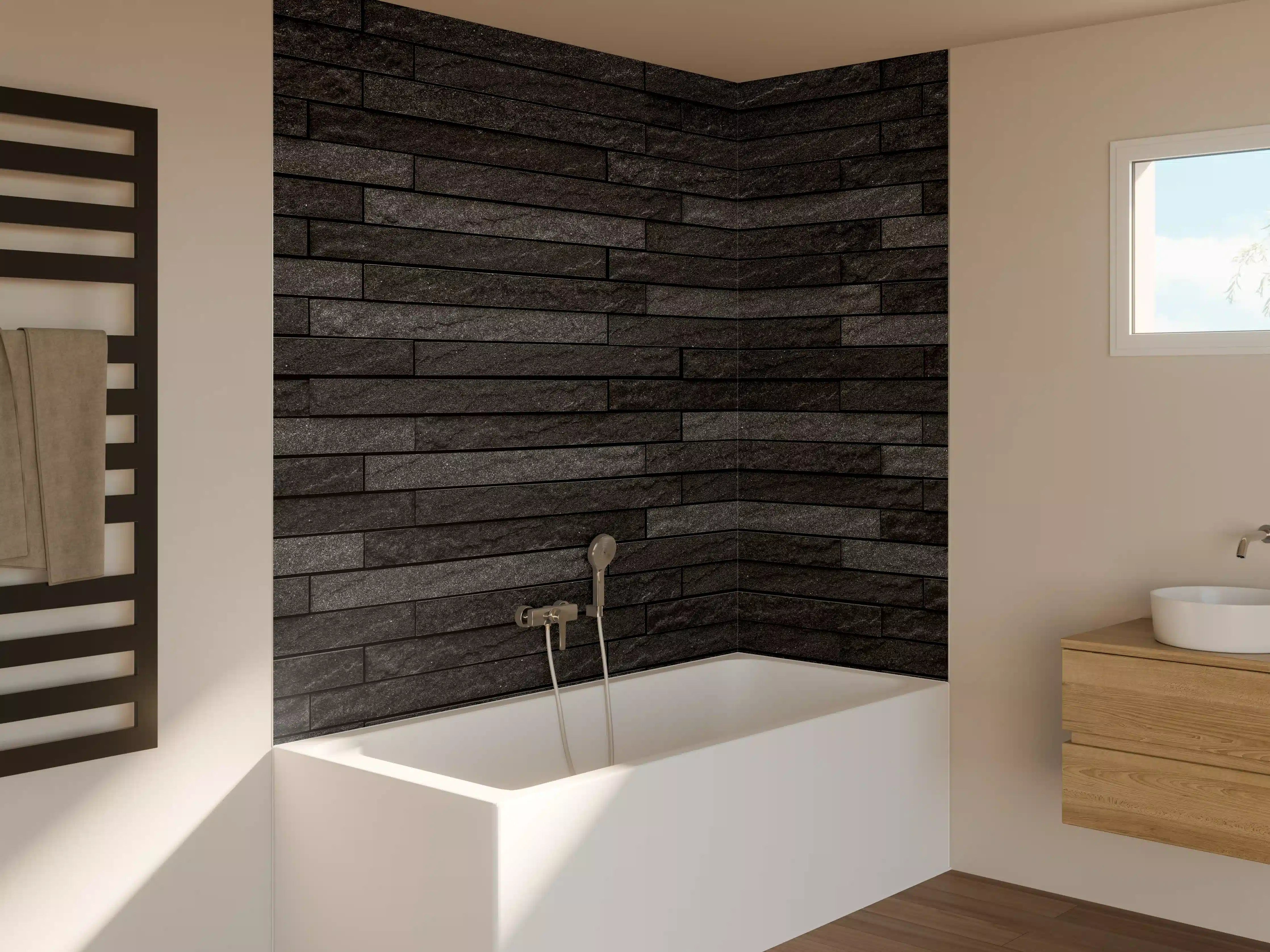 Badewannen-Rückwand - Schwarze stilvolle Backsteinmauer