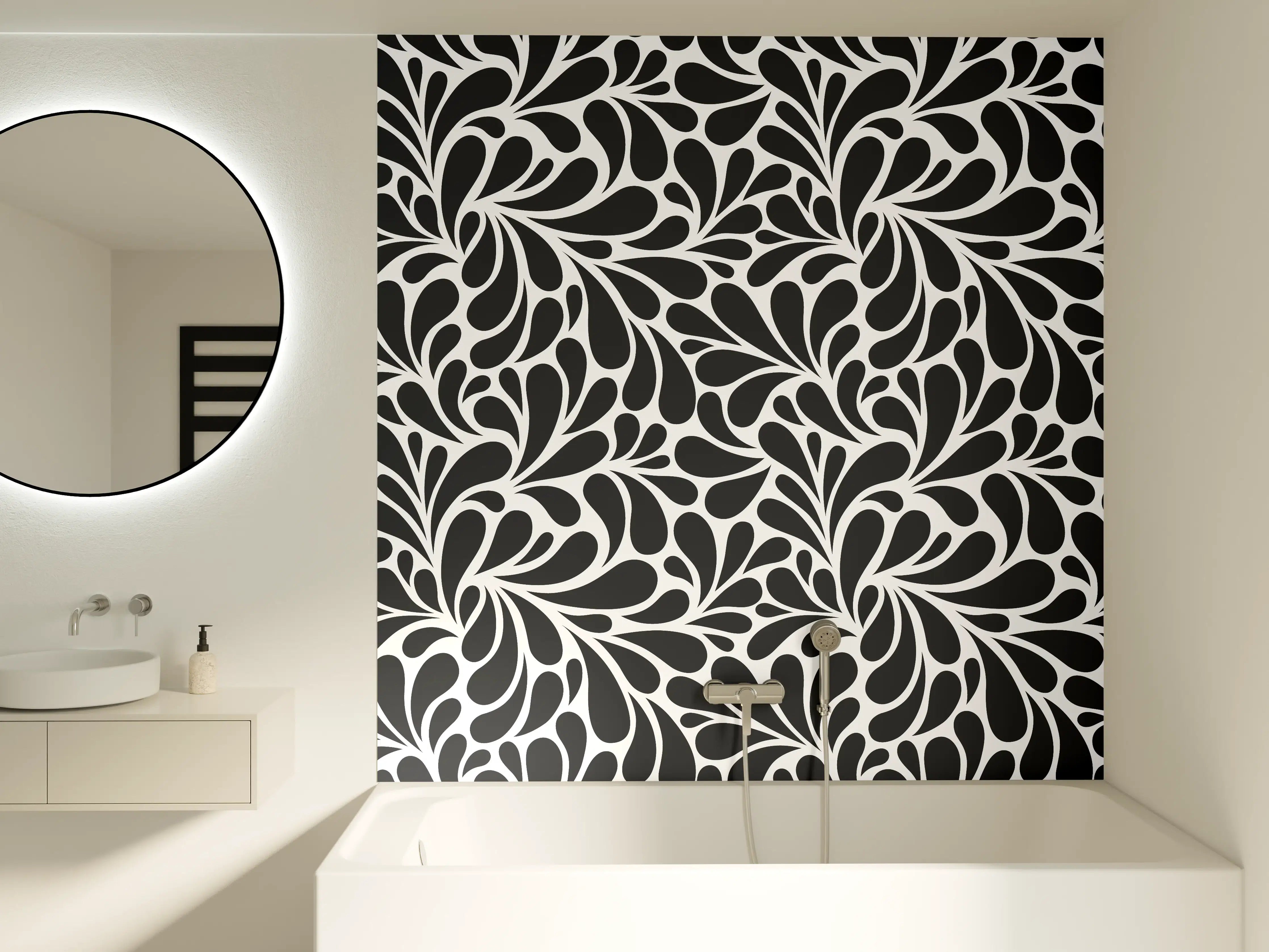 Badewannen-Rückwand - Schwarze und weiße Blumenmuster-Papier