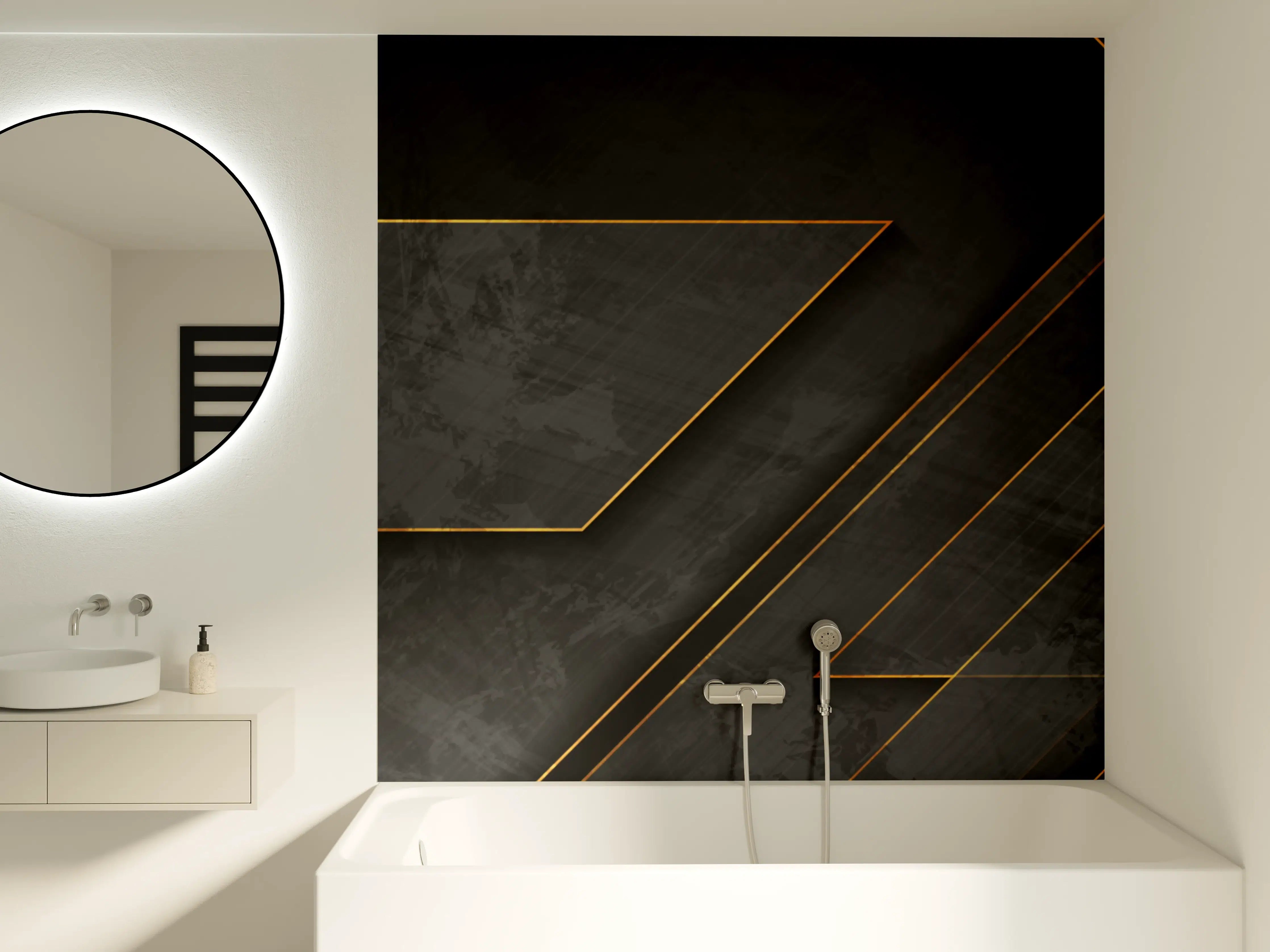 Badewannen-Rückwand - Schwarze, elegante Textur mit goldenen Akzenten