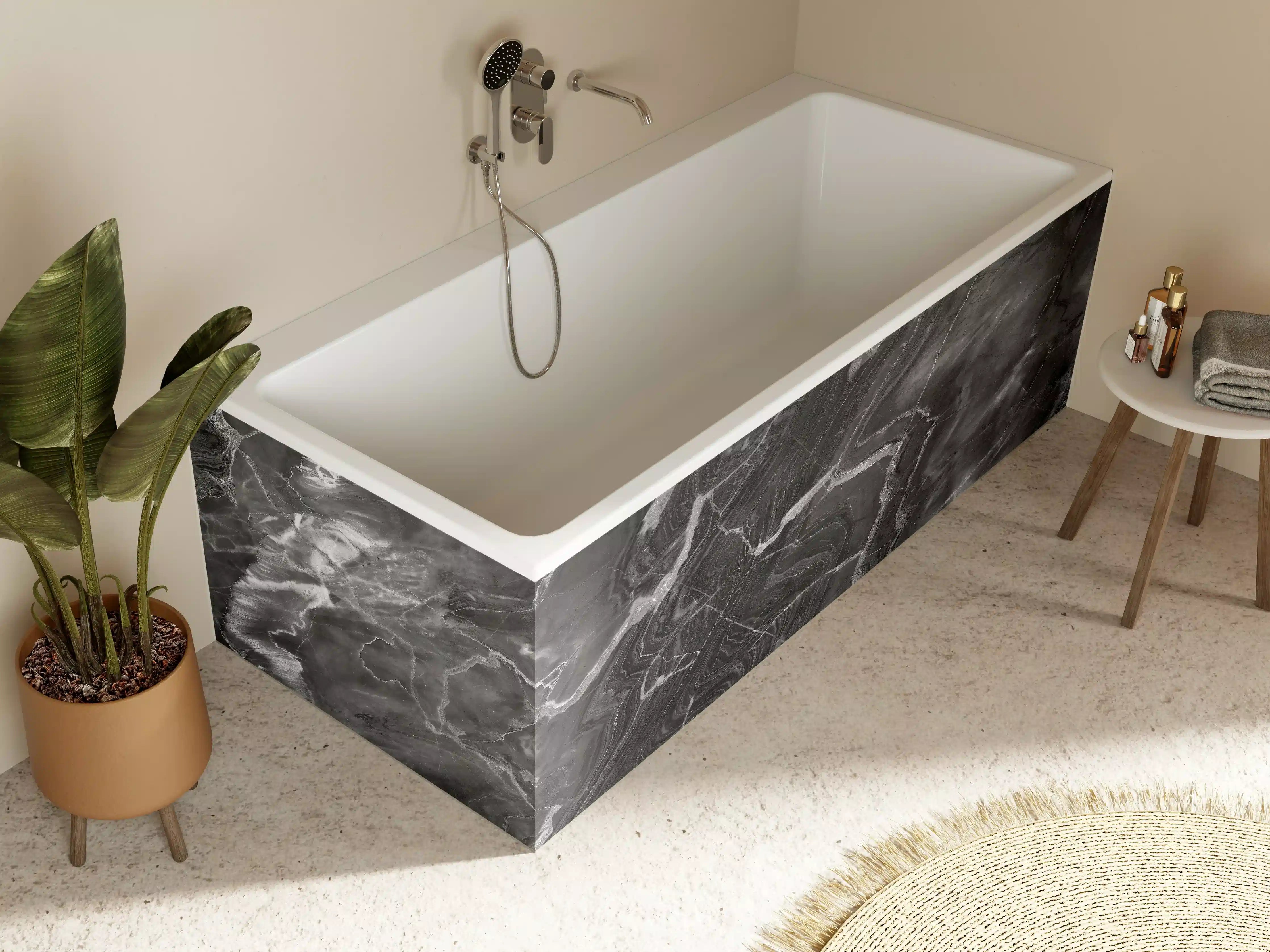 Badewannen-Rückwand - Schwarzer Marmor mit weißen Adern