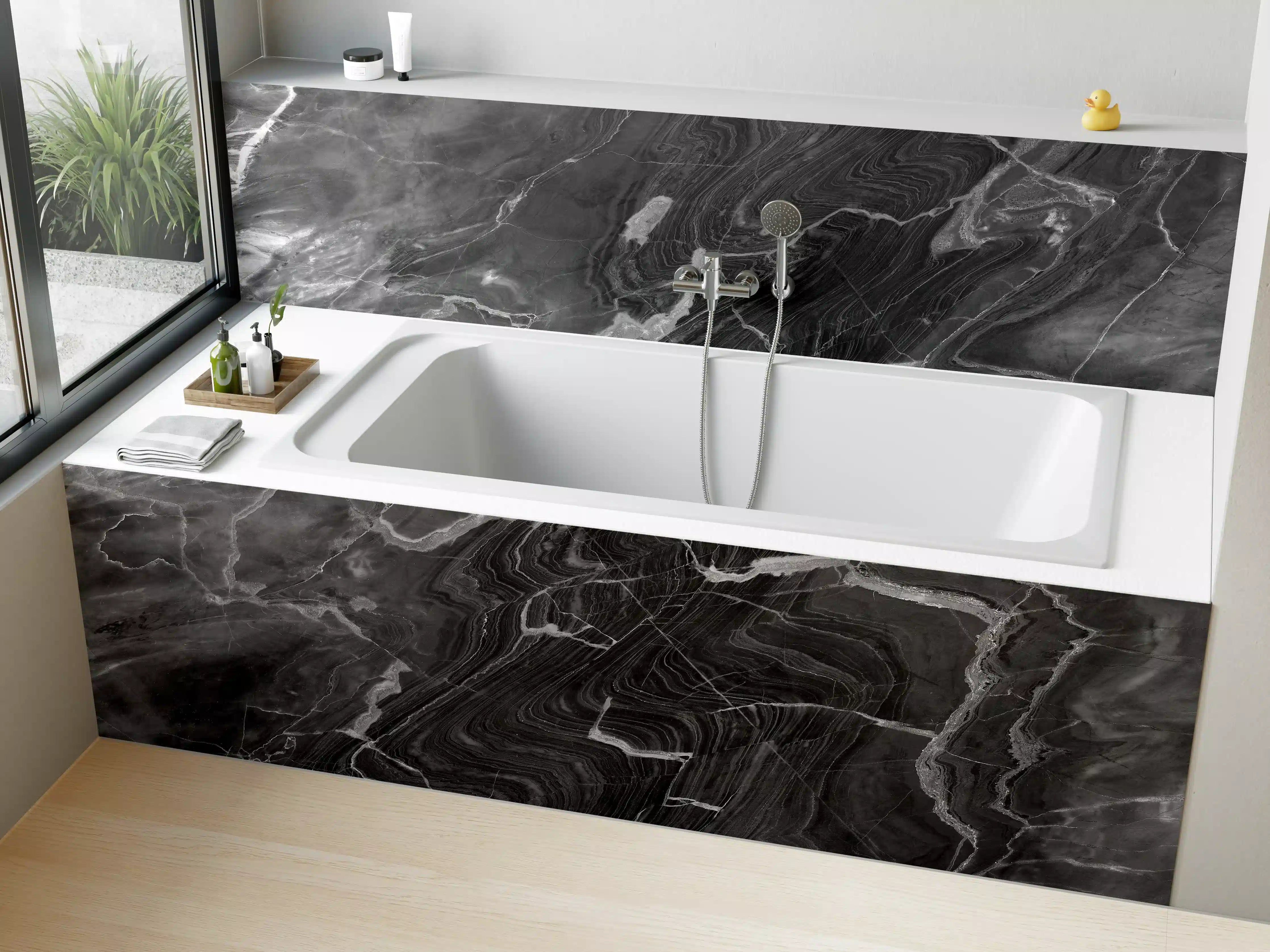 Badewannen-Rückwand - Schwarzer Marmor mit weißen Adern