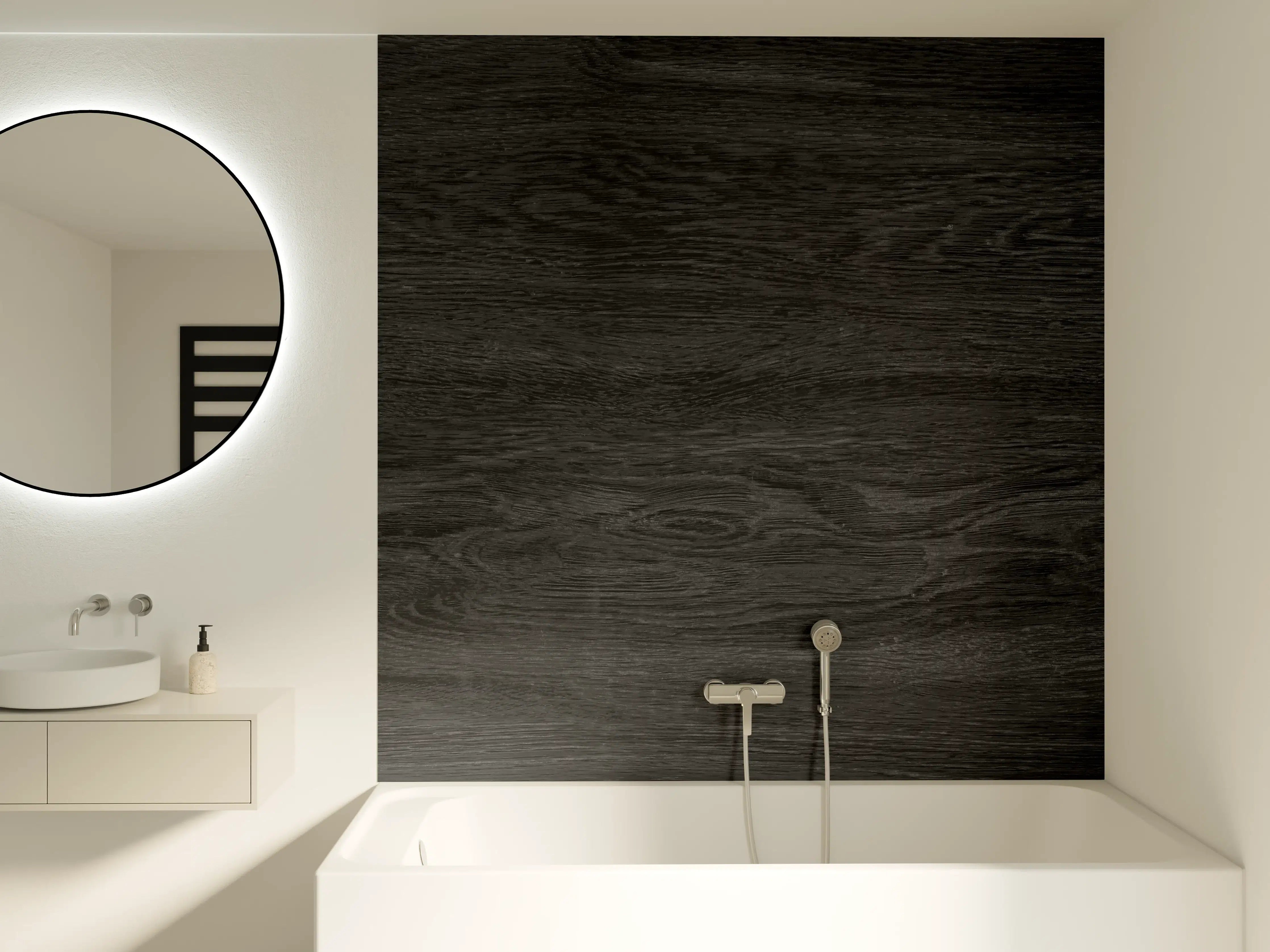 Badewannen-Rückwand - Schwarzes Holz Hintergrund