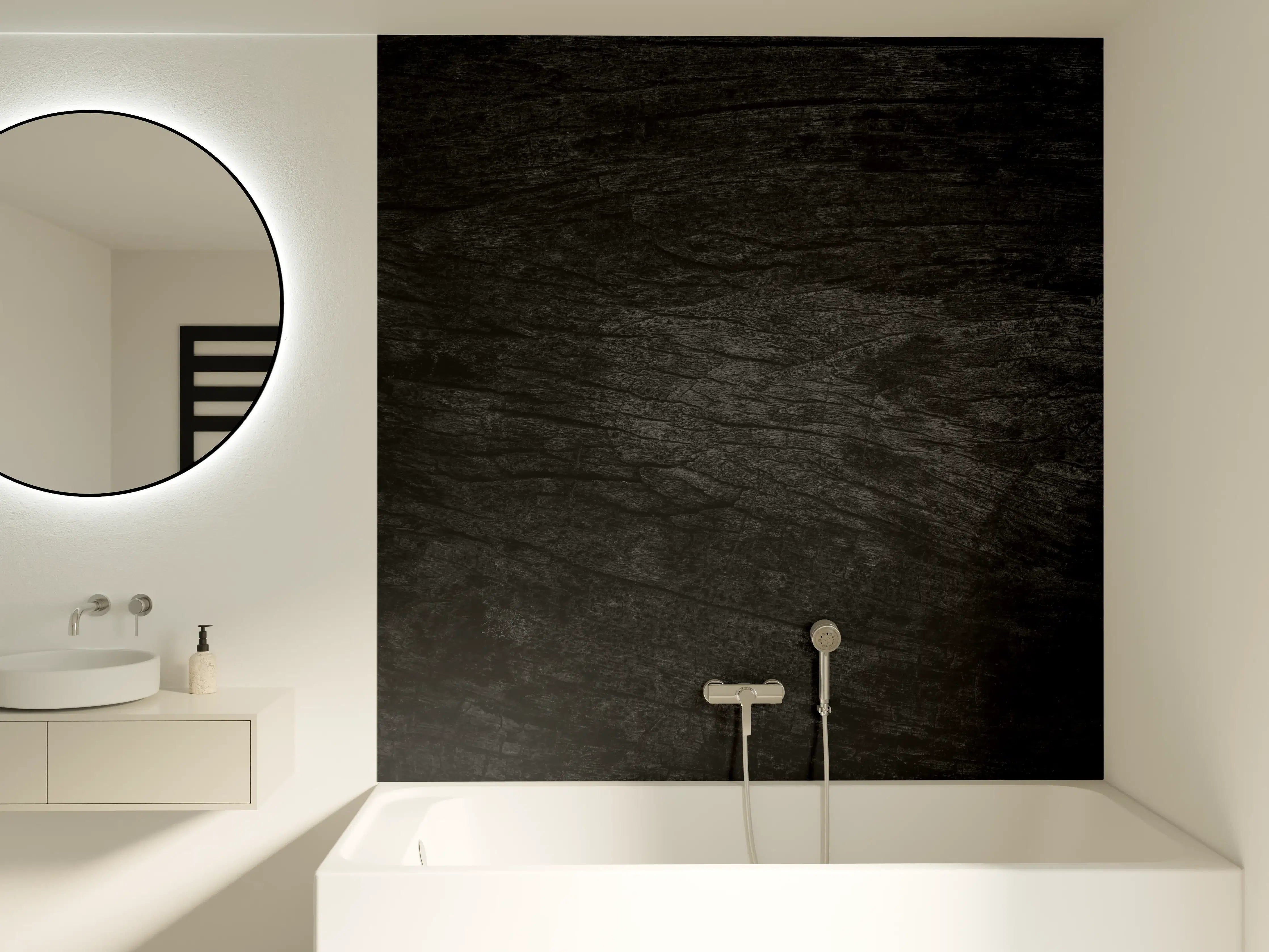 Badewannen-Rückwand - Schwarzes Holz Muster mit Textur