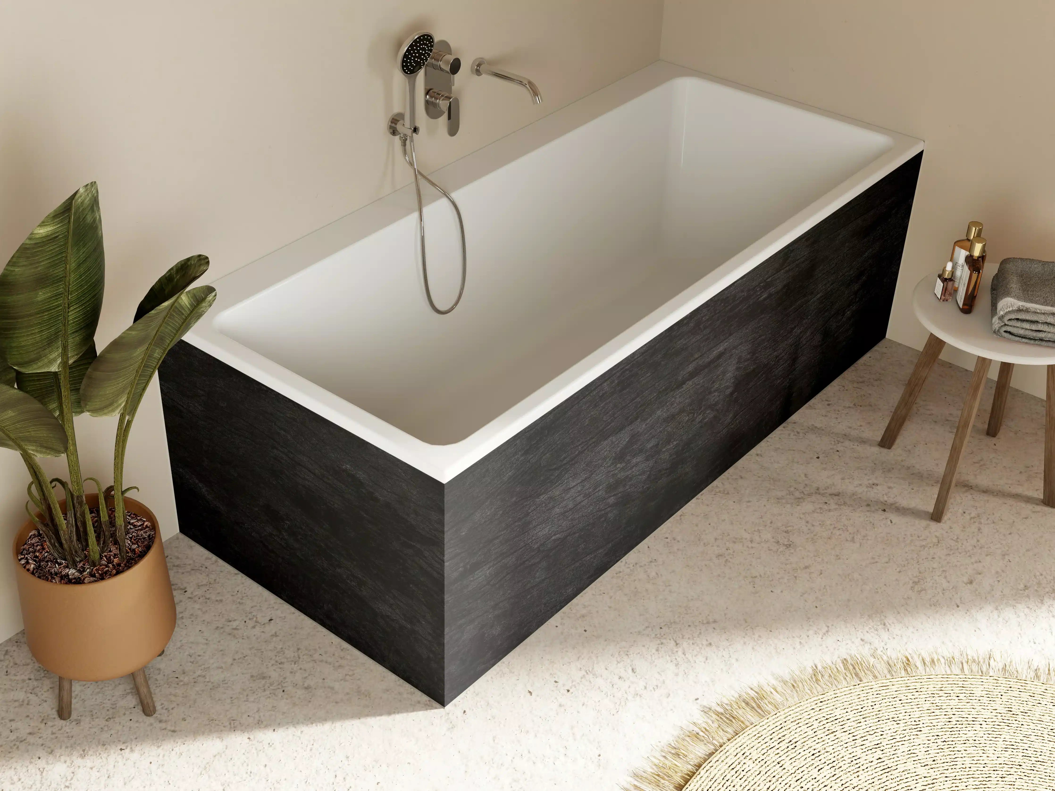 Badewannen-Rückwand - Schwarzes Holz Muster mit Textur