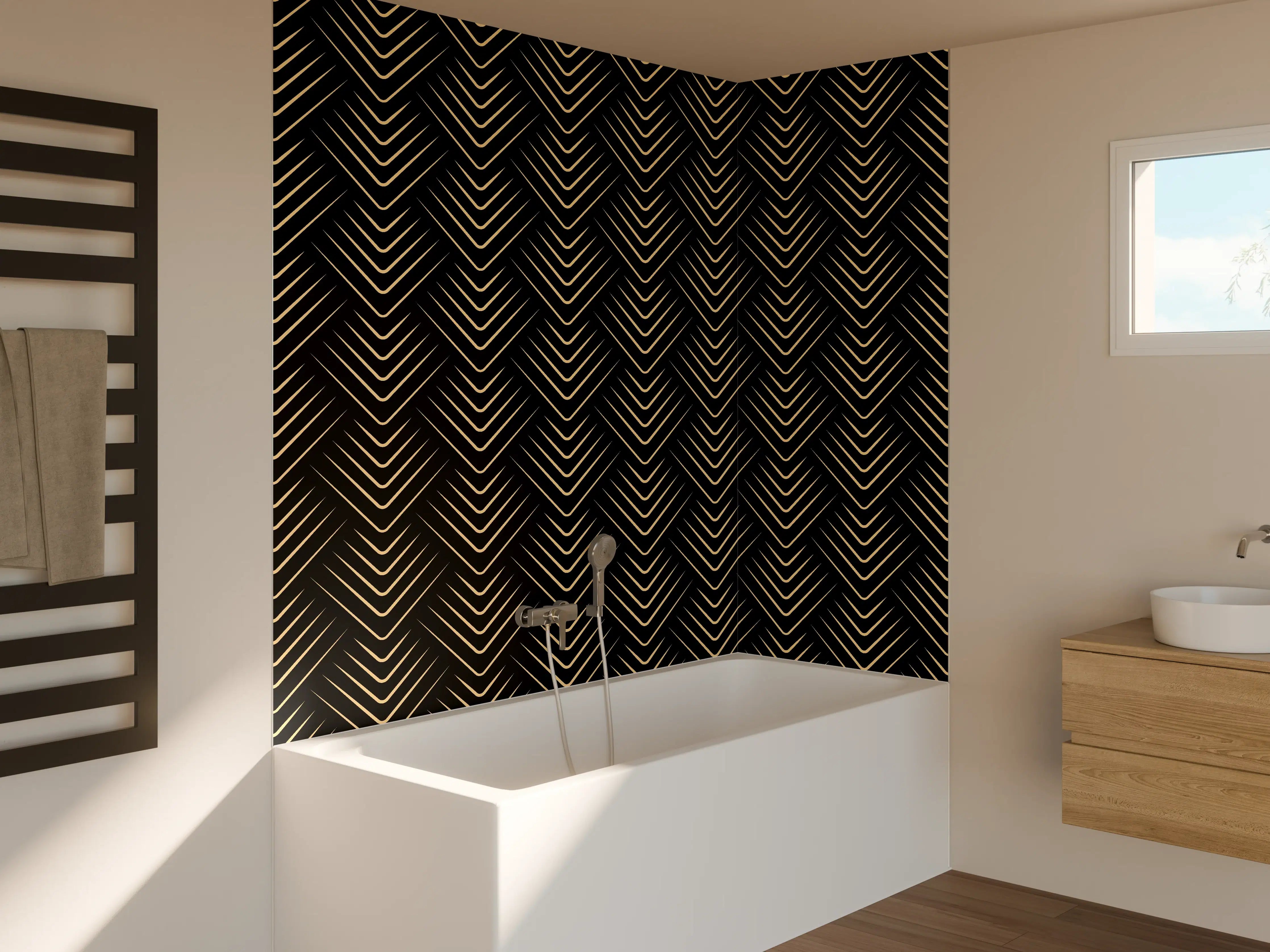 Badewannen-Rückwand - Schwarzes Zickzack-Linienmuster