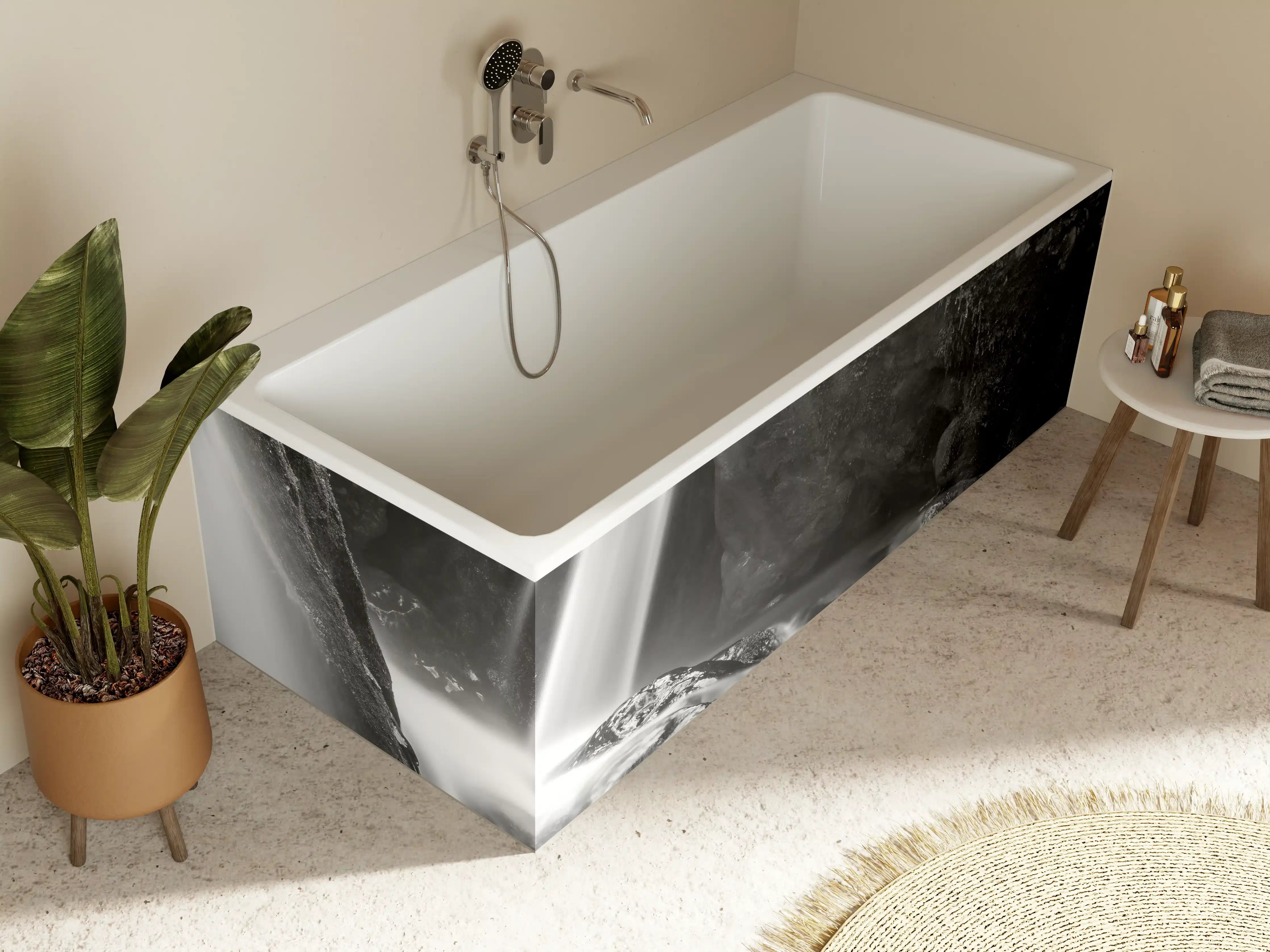 Badewannen-Rückwand - Schwarzweißer Wasserfall