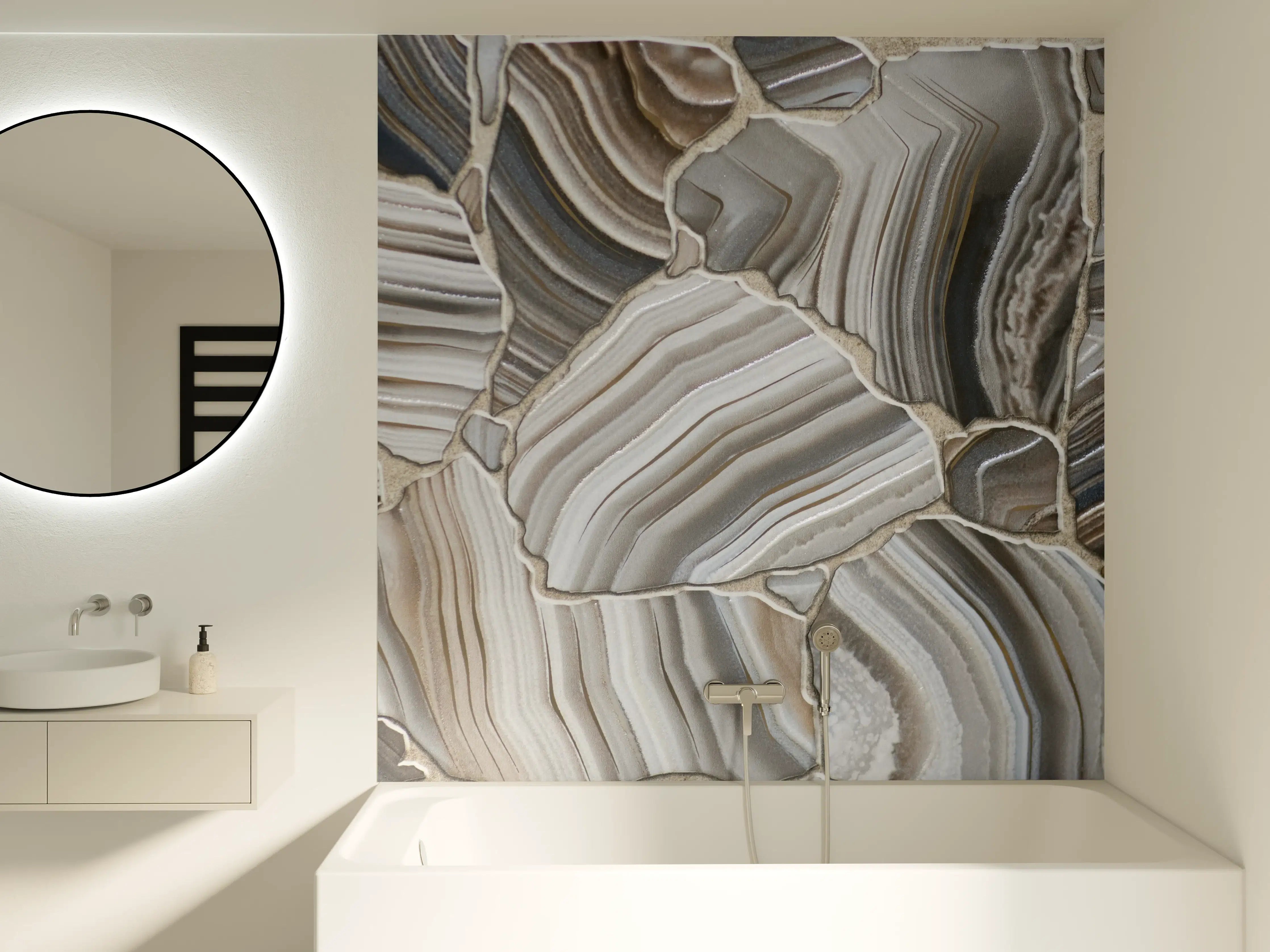 Badewannen-Rückwand - Schwefelgelbe Marmortafel mit grauer Maserung