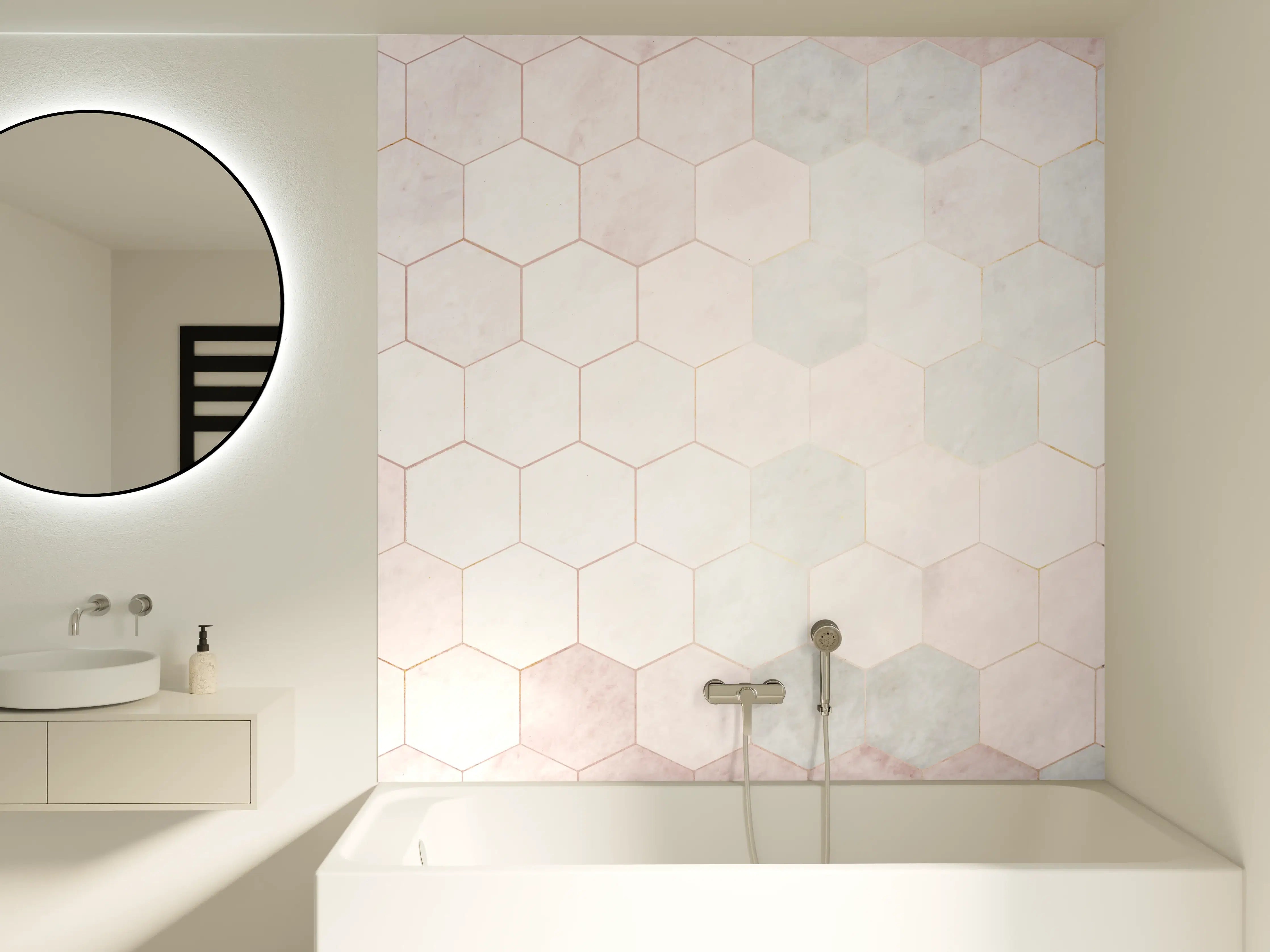 Badewannen-Rückwand - Sechseck rosa Marmor Muster