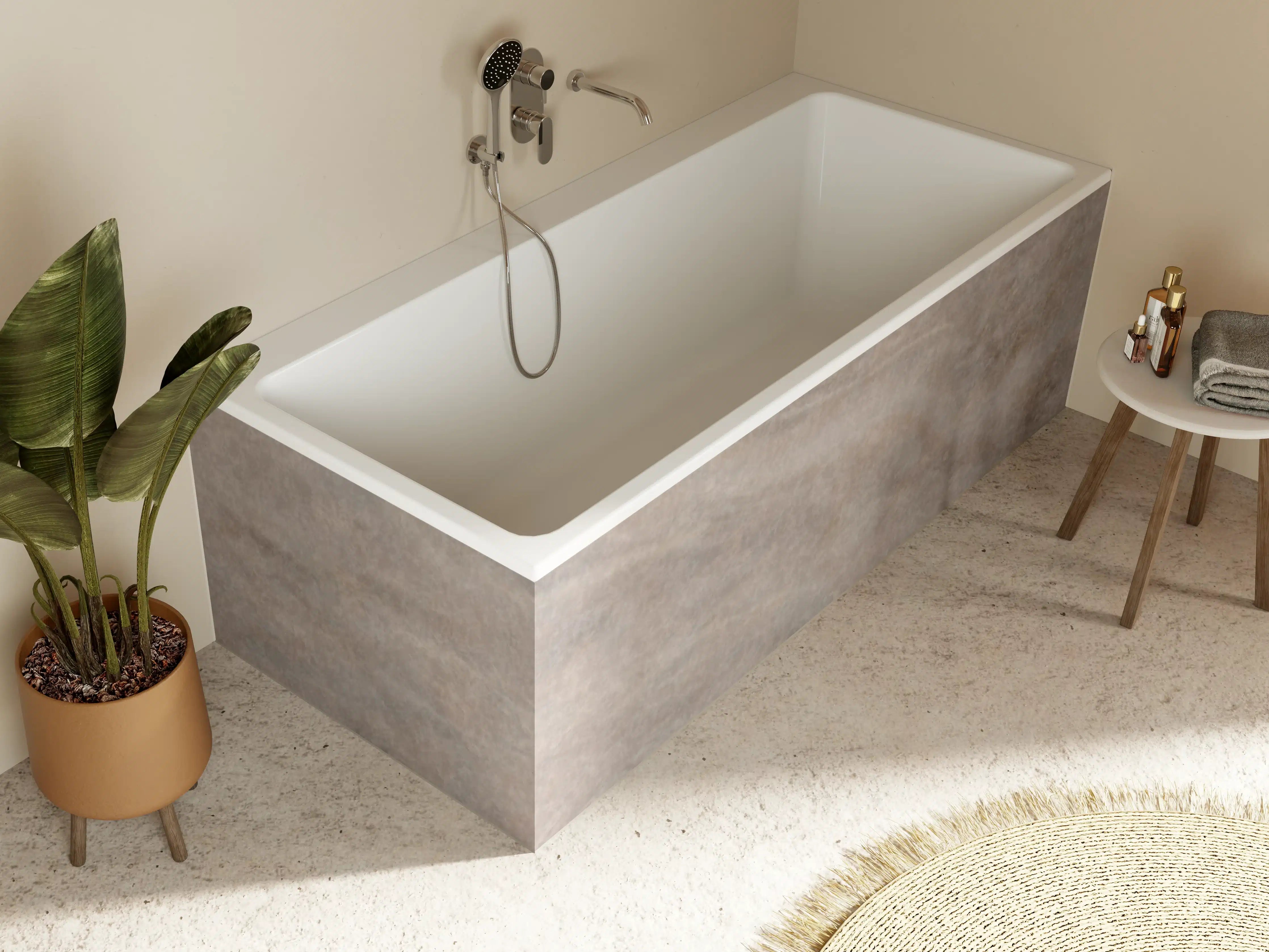 Badewannen-Rückwand - Seidige Grau-Beige Marmortextur