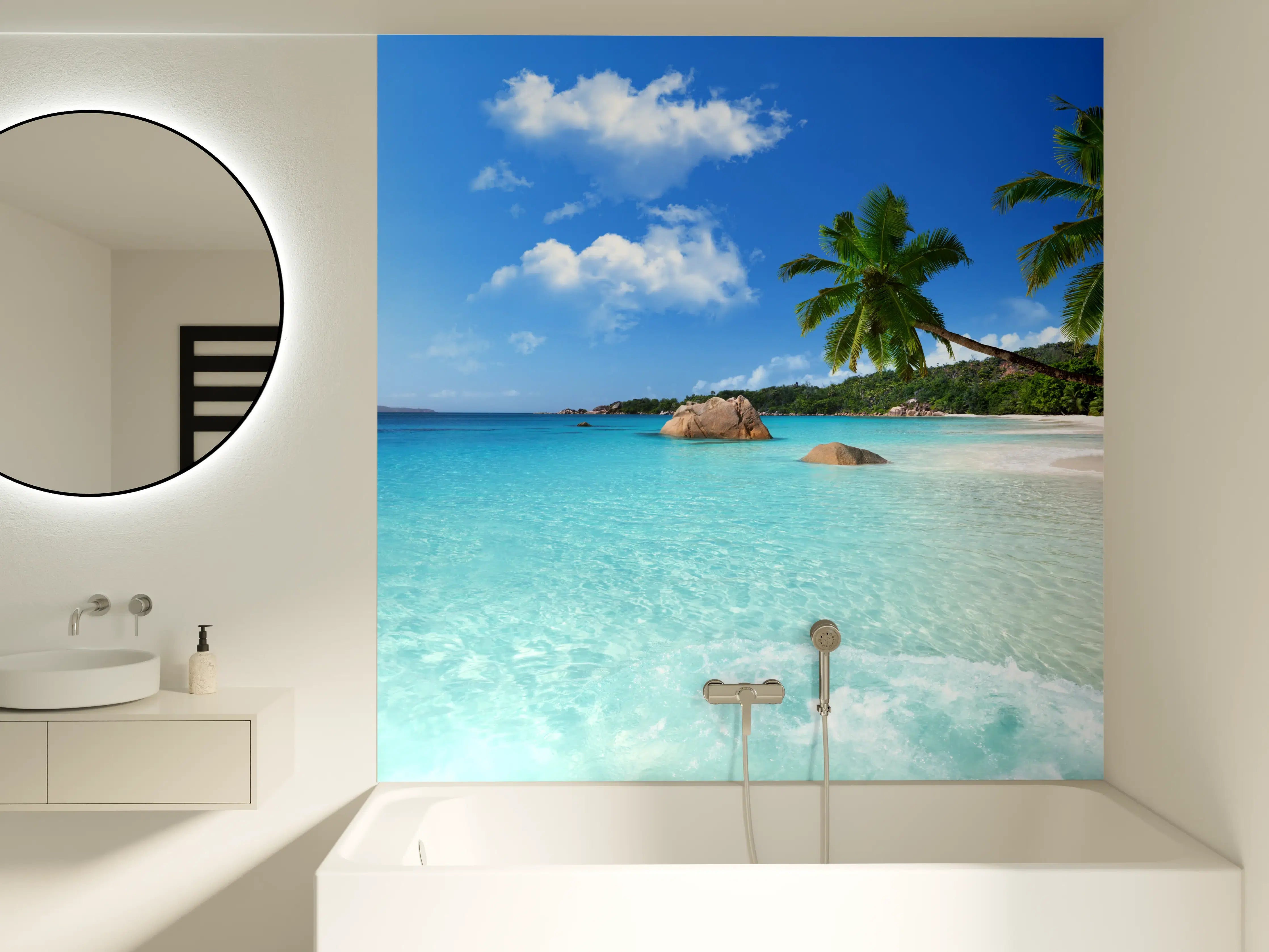 Badewannen-Rückwand - Seychellen Paradiesstrand Türkis