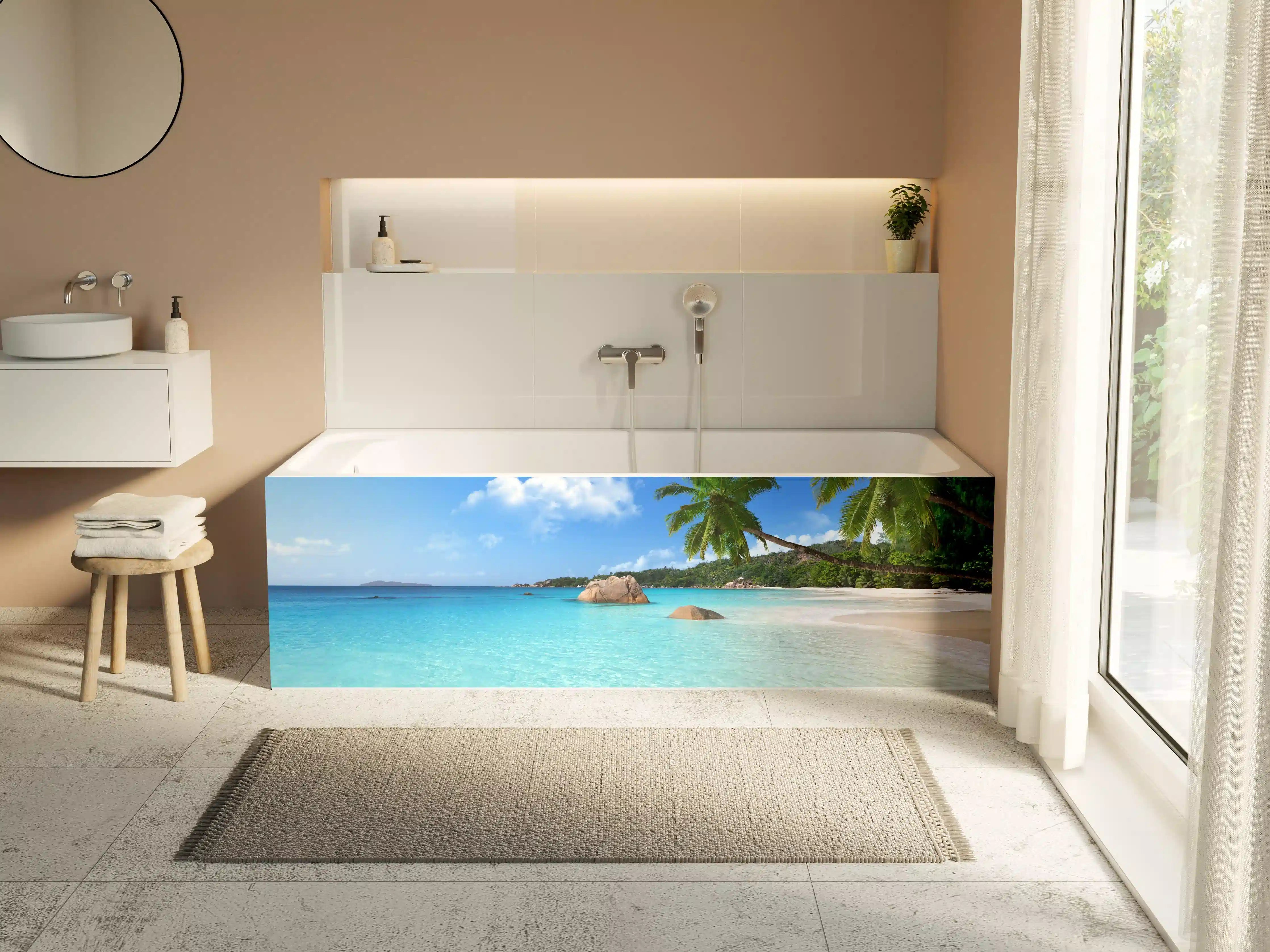 Badewannen-Rückwand - Seychellen Paradiesstrand Türkis