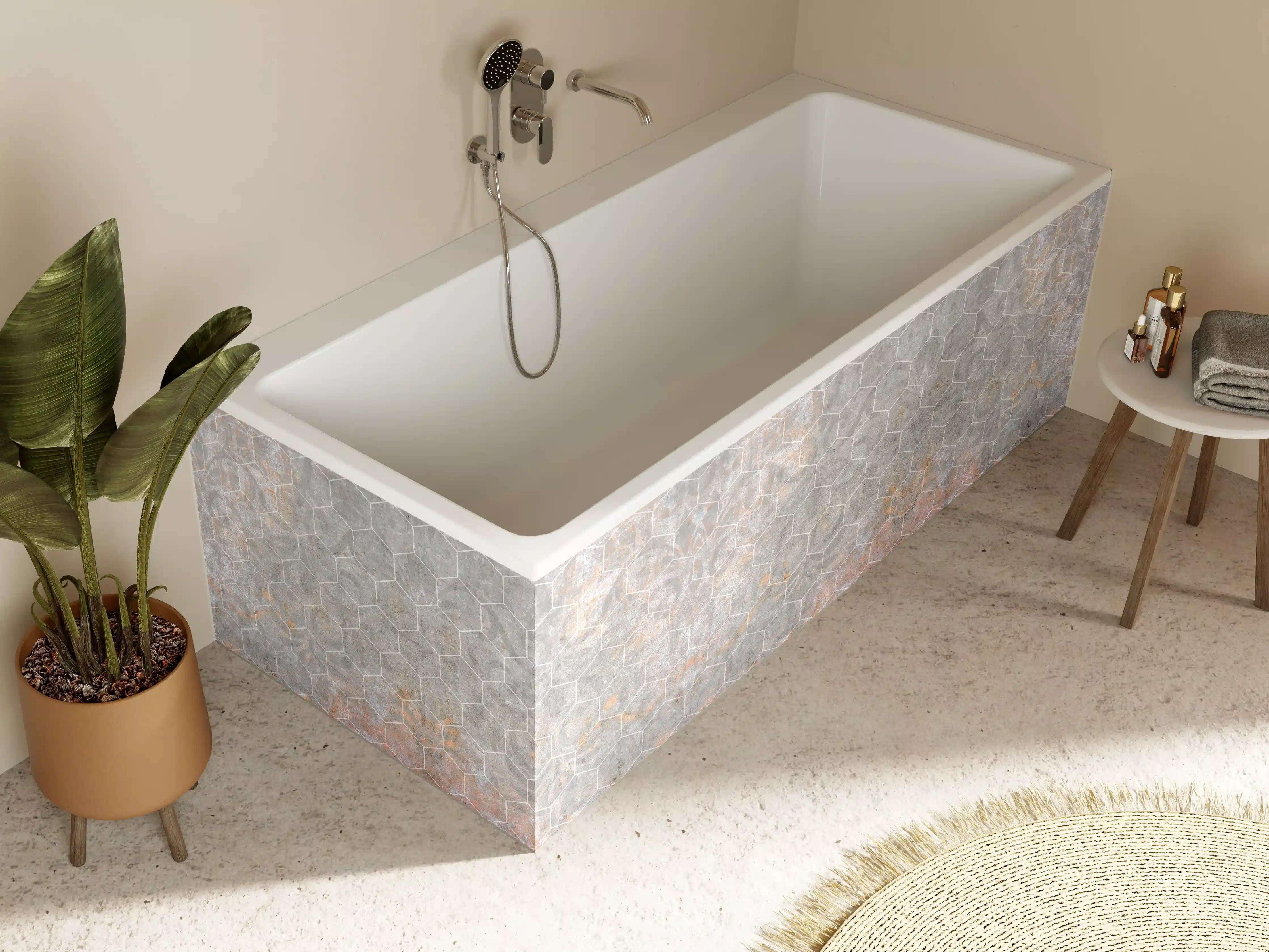 Badewannen-Rückwand - Shabby Grau-Weiße Fliesentextur