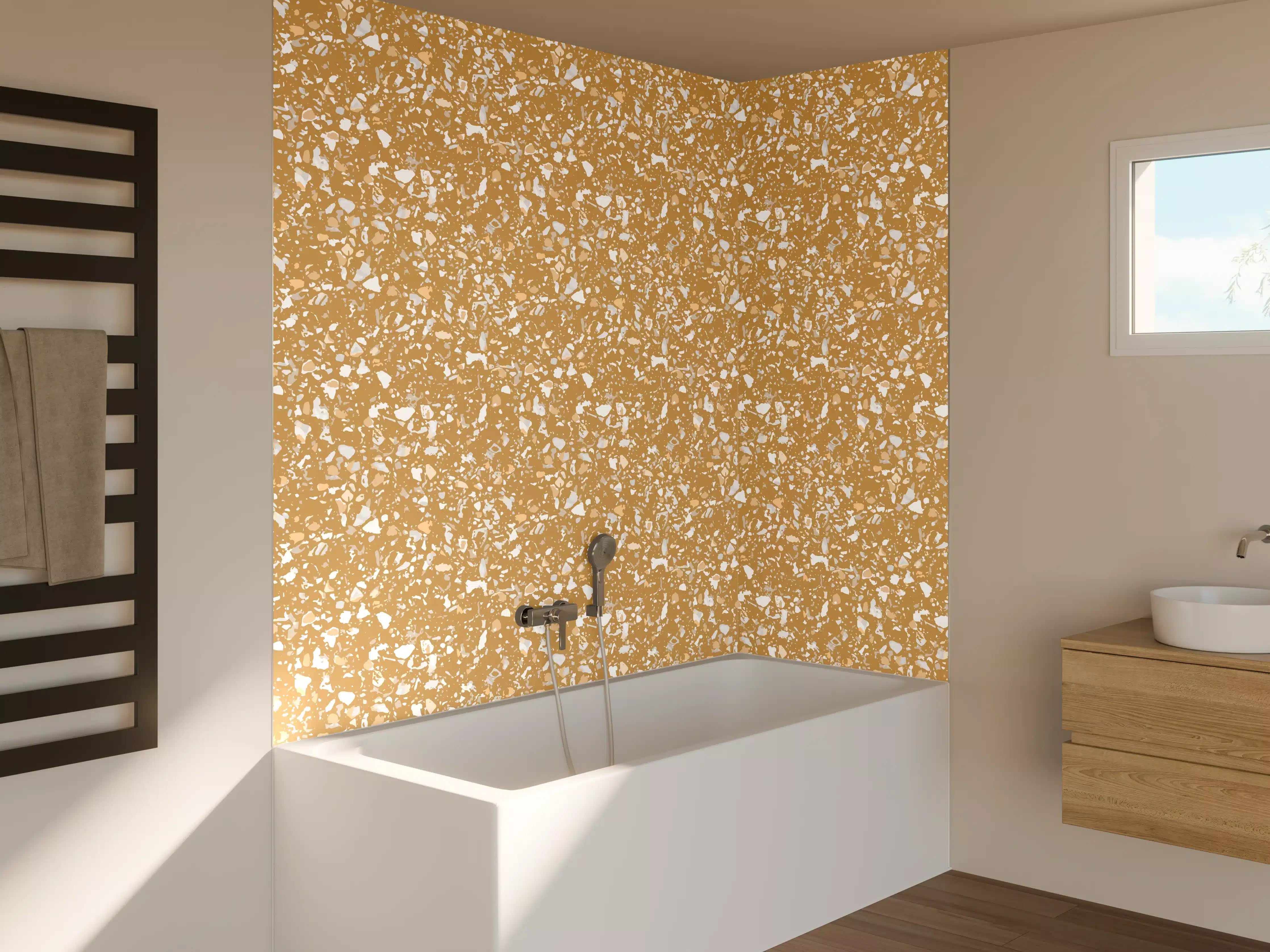 Badewannen-Rückwand - Silberglanz-Textur in Weiß