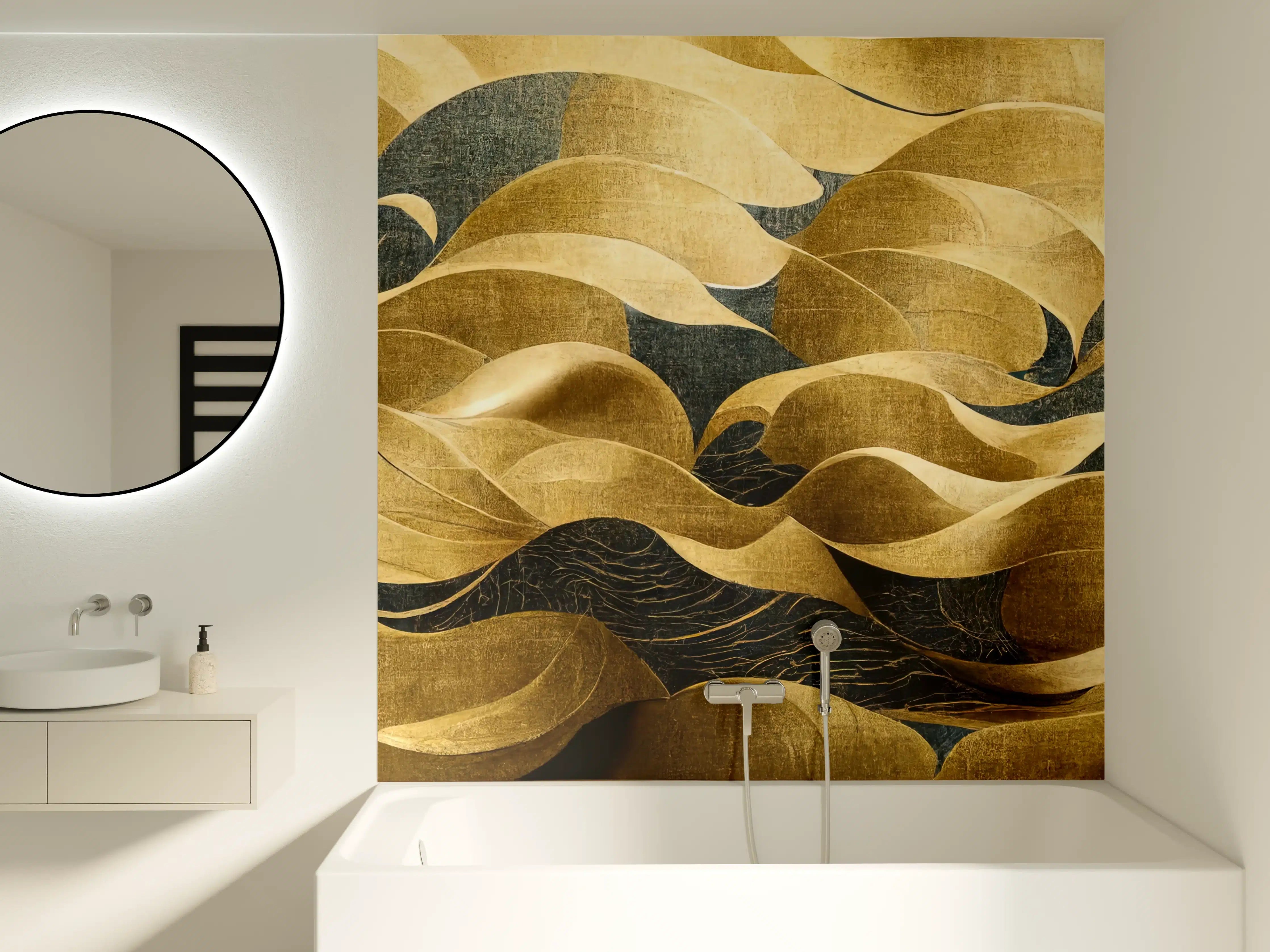 Badewannen-Rückwand - Silberne Strömungen mit dunklem Schimmer