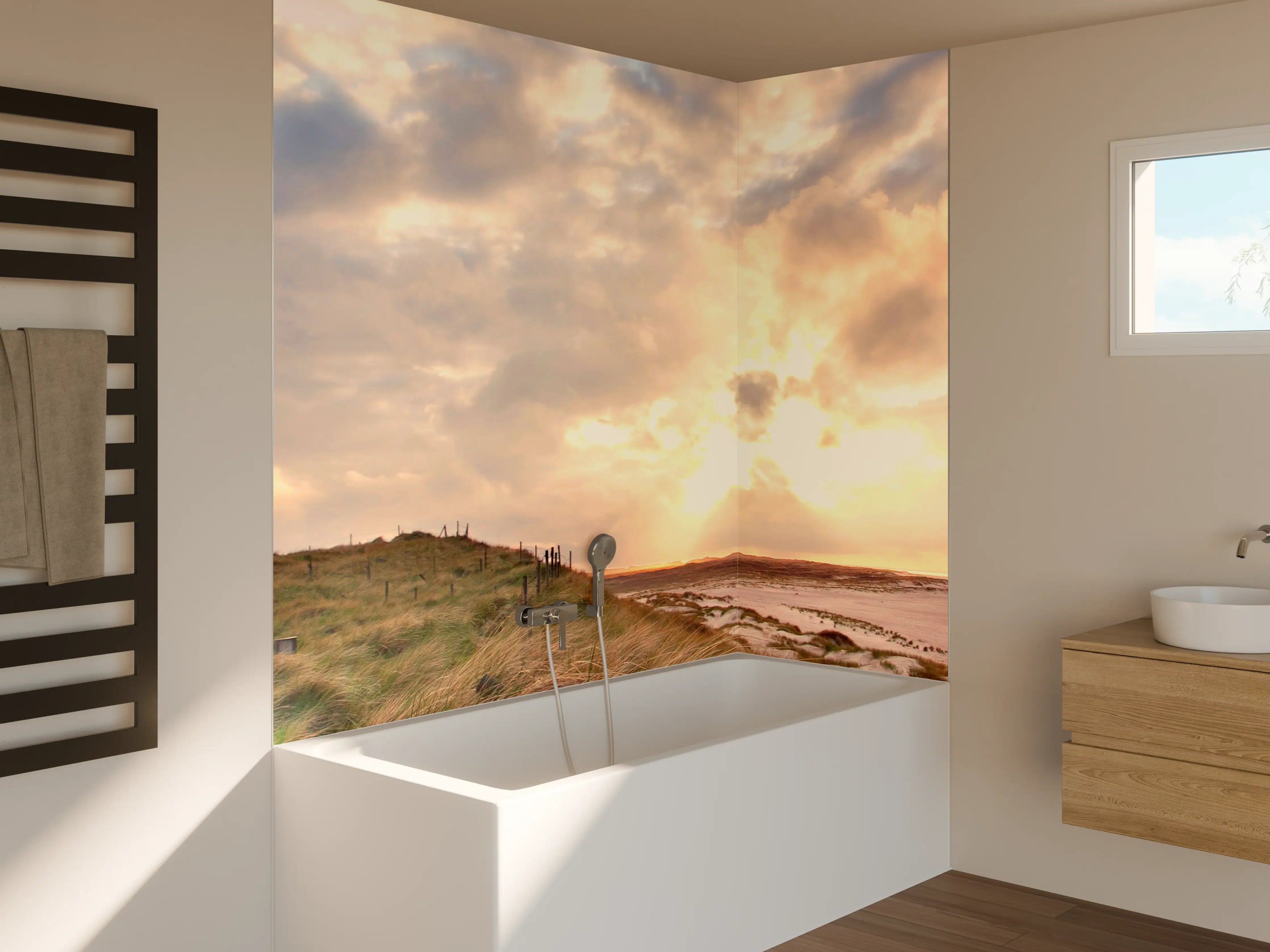 Badewannen-Rückwand - Silberner Leuchtturm bei Abenddämmerung