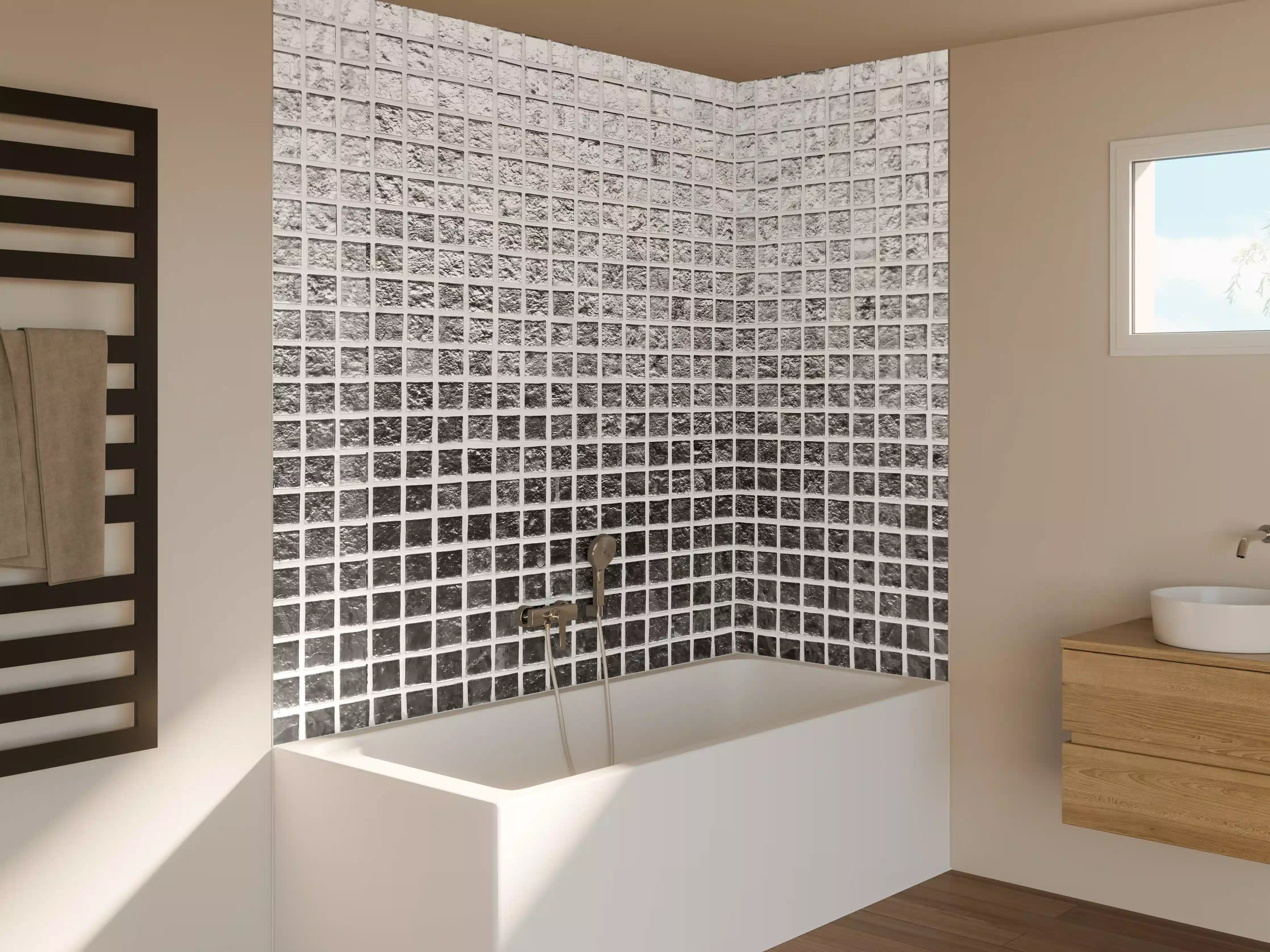 Badewannen-Rückwand - Silbernes Fliesen Mosaikmuster