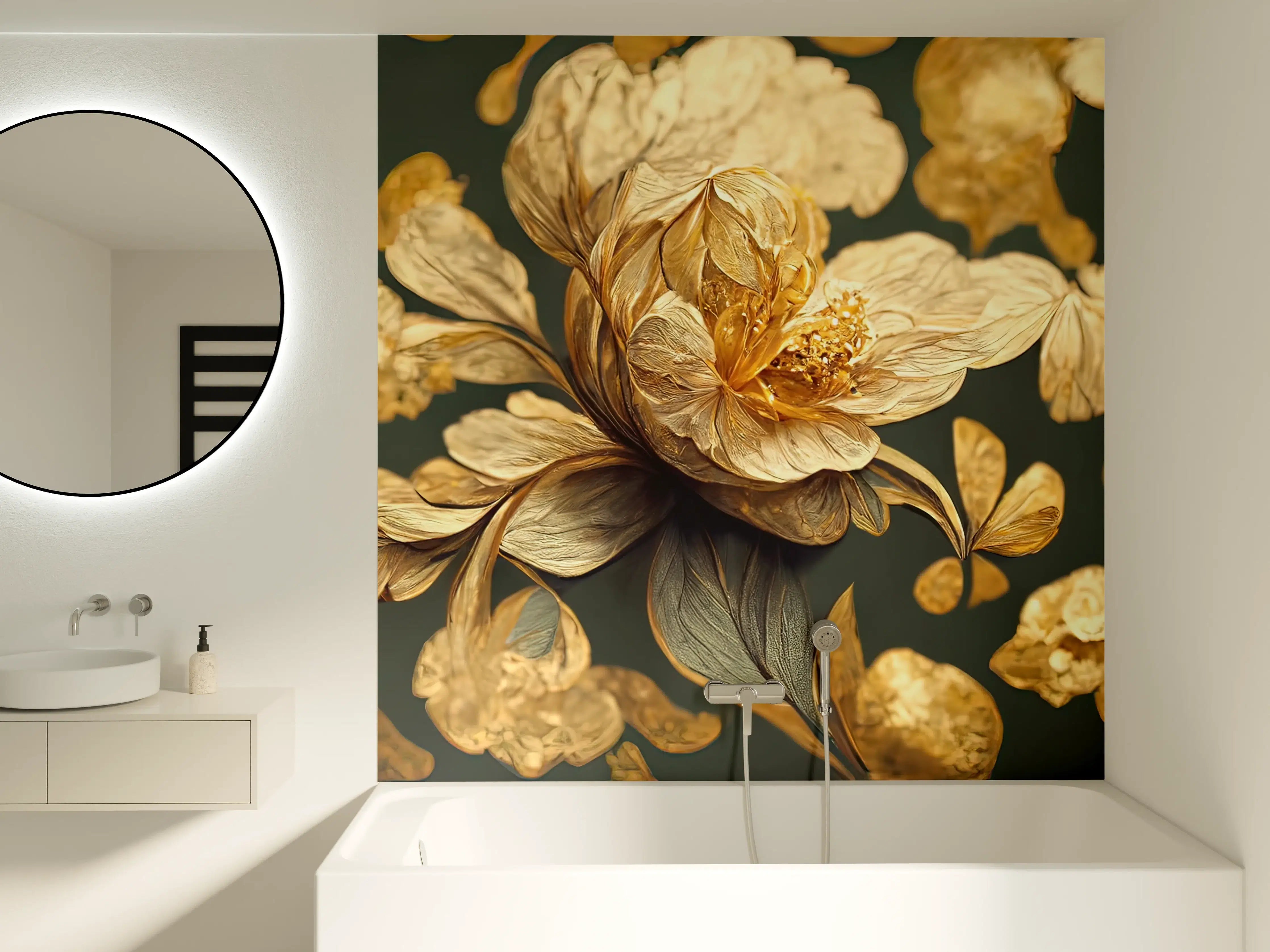 Badewannen-Rückwand - Silbrige Blüten auf dunklem Grund