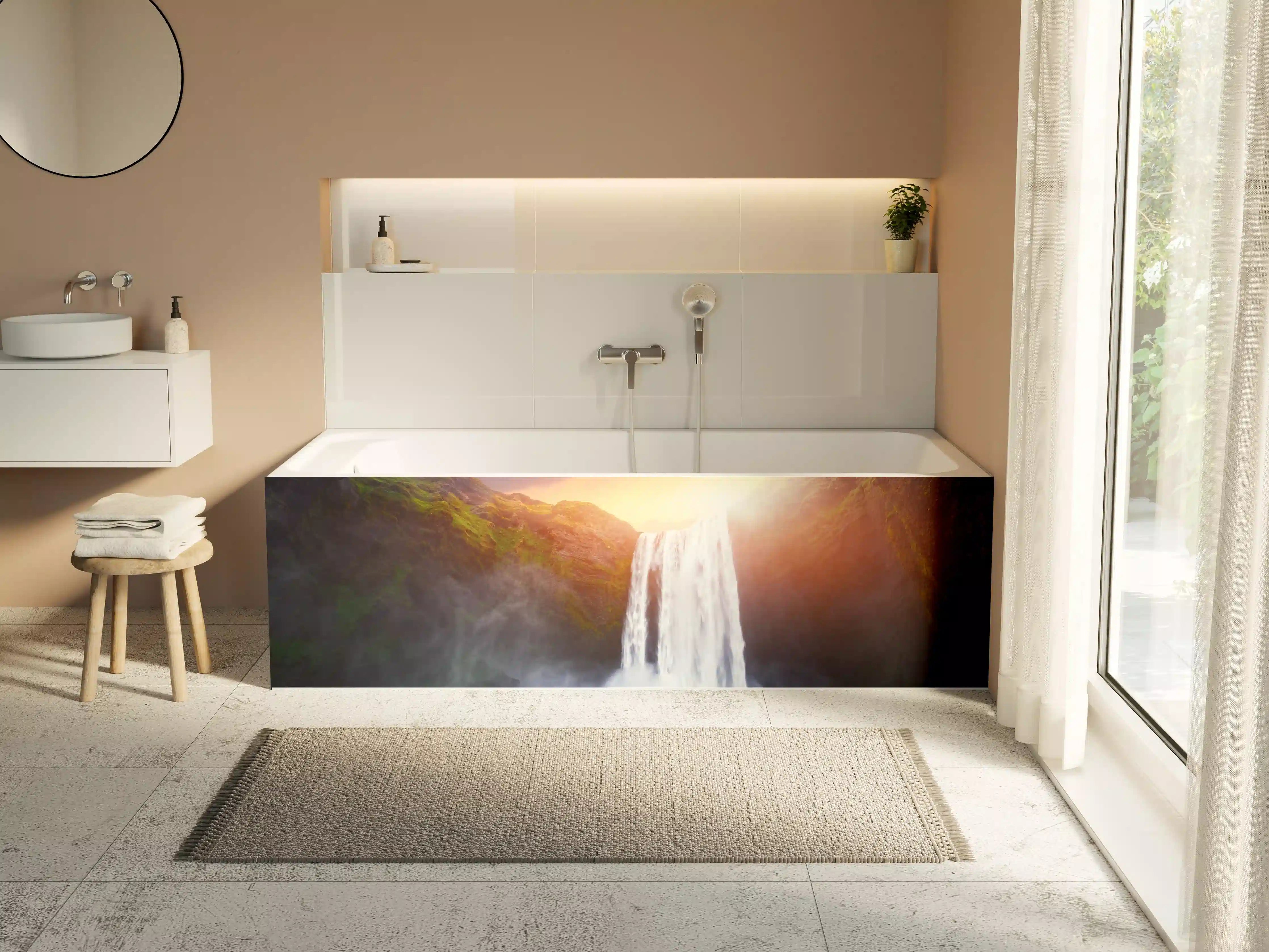 Badewannen-Rückwand - Skogafoss Wasserfall bei Sonnenuntergang
