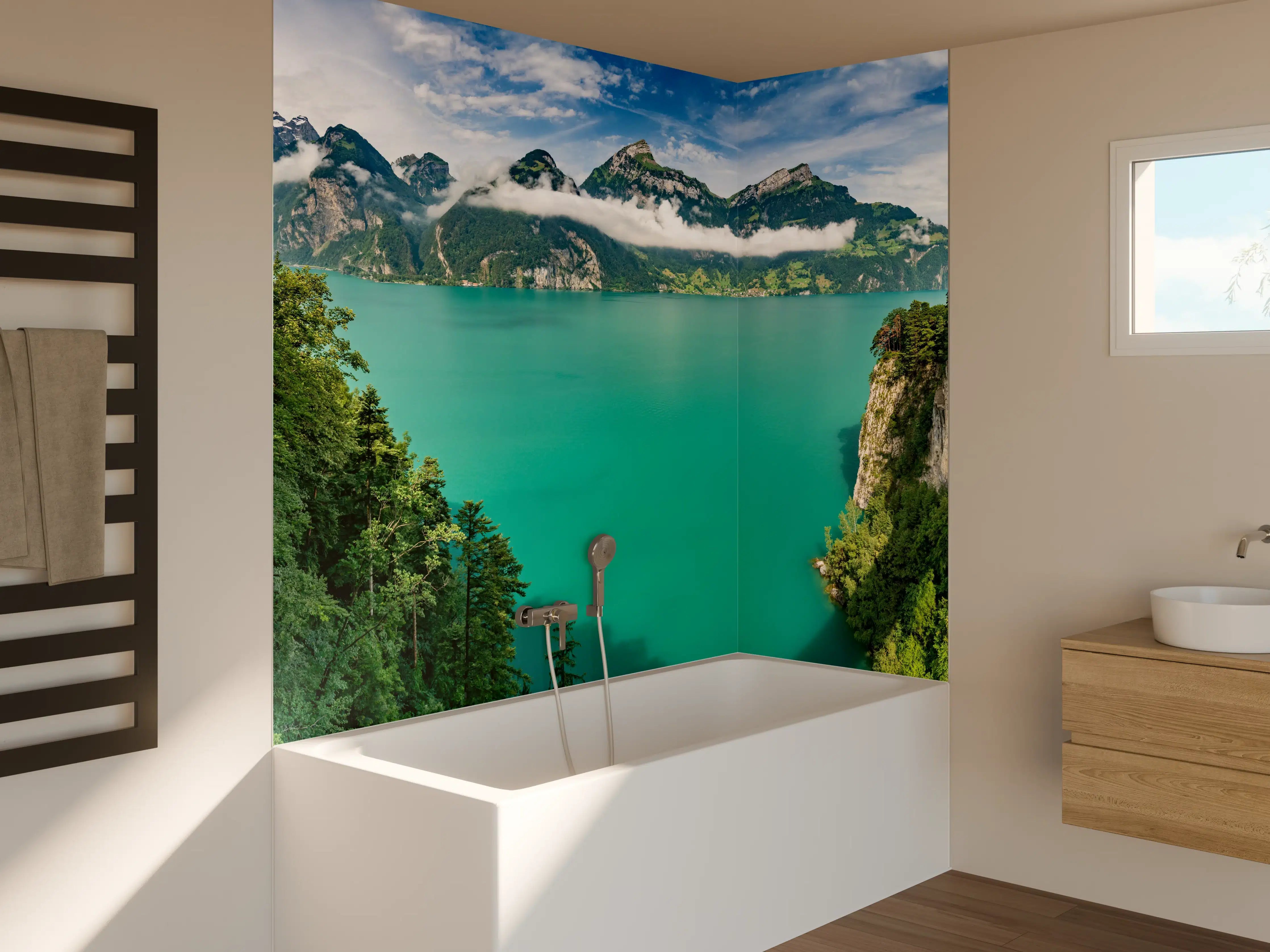 Badewannen-Rückwand - Sommeralpen im Blick- Schweiz