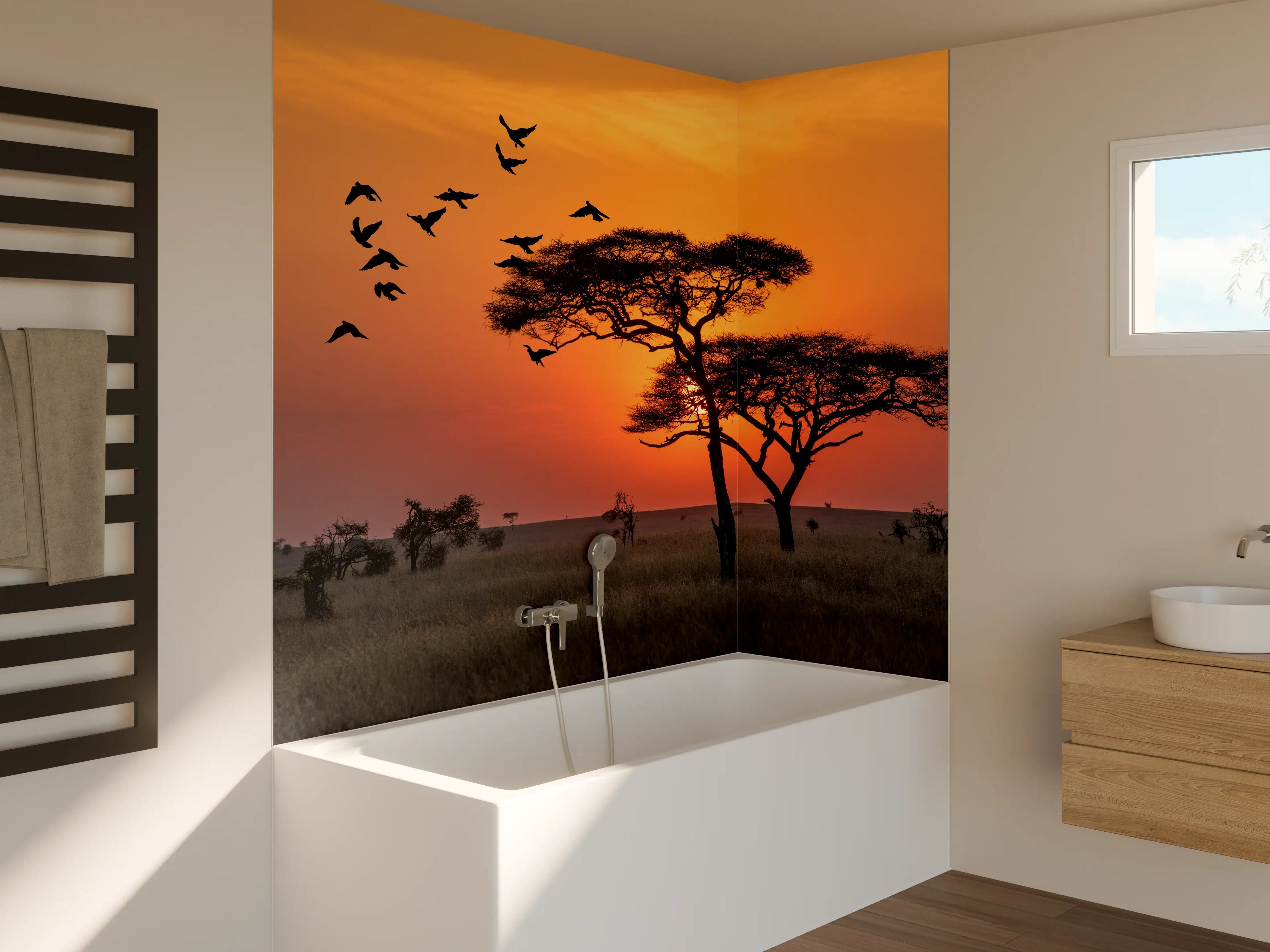 Badewannen-Rückwand - Sonnenaufgang im Serengeti-Naturpark