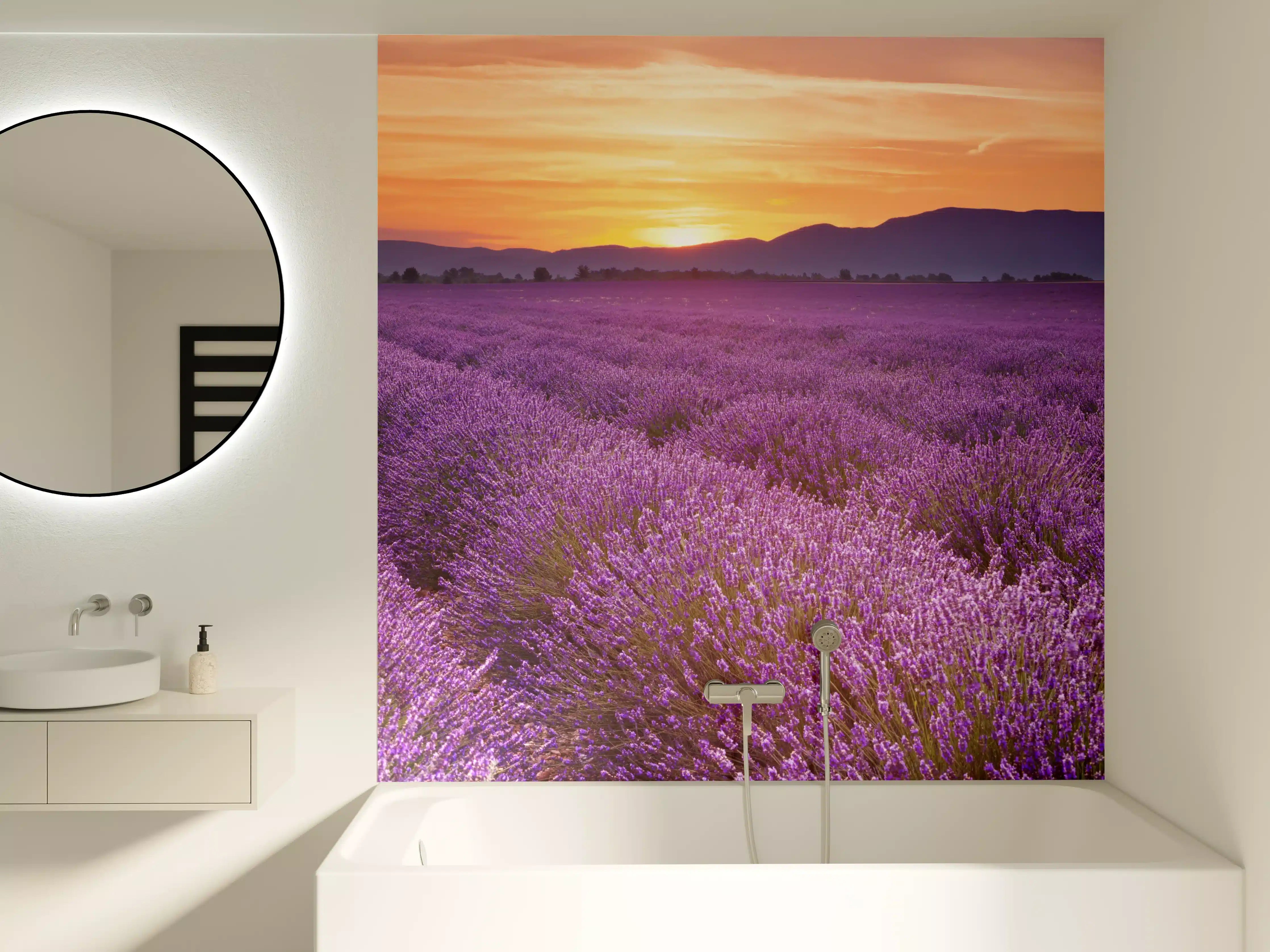 Badewannen-Rückwand - Sonnenaufgang über Lavendelfelder - Provence
