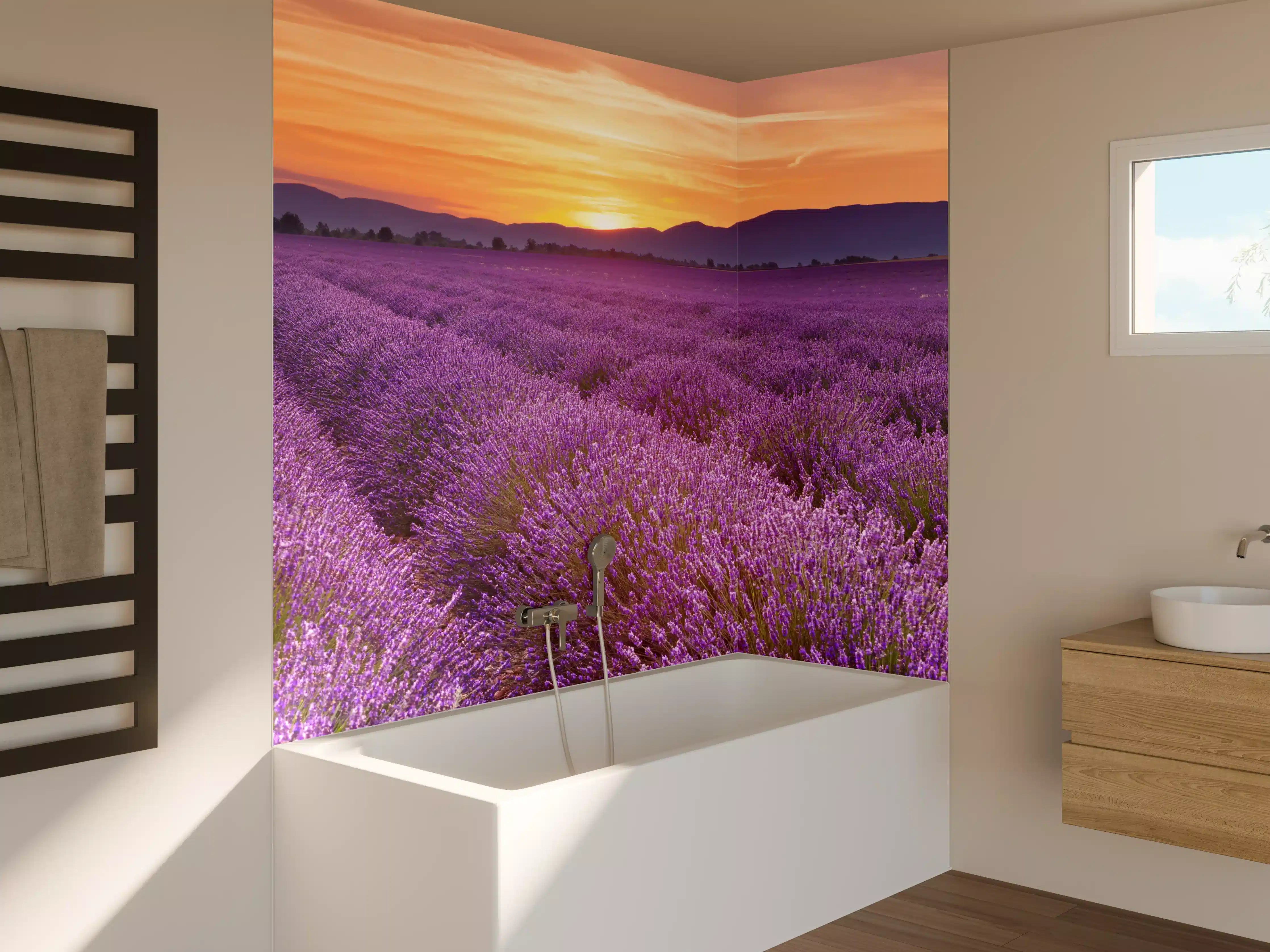 Badewannen-Rückwand - Sonnenaufgang über Lavendelfelder - Provence