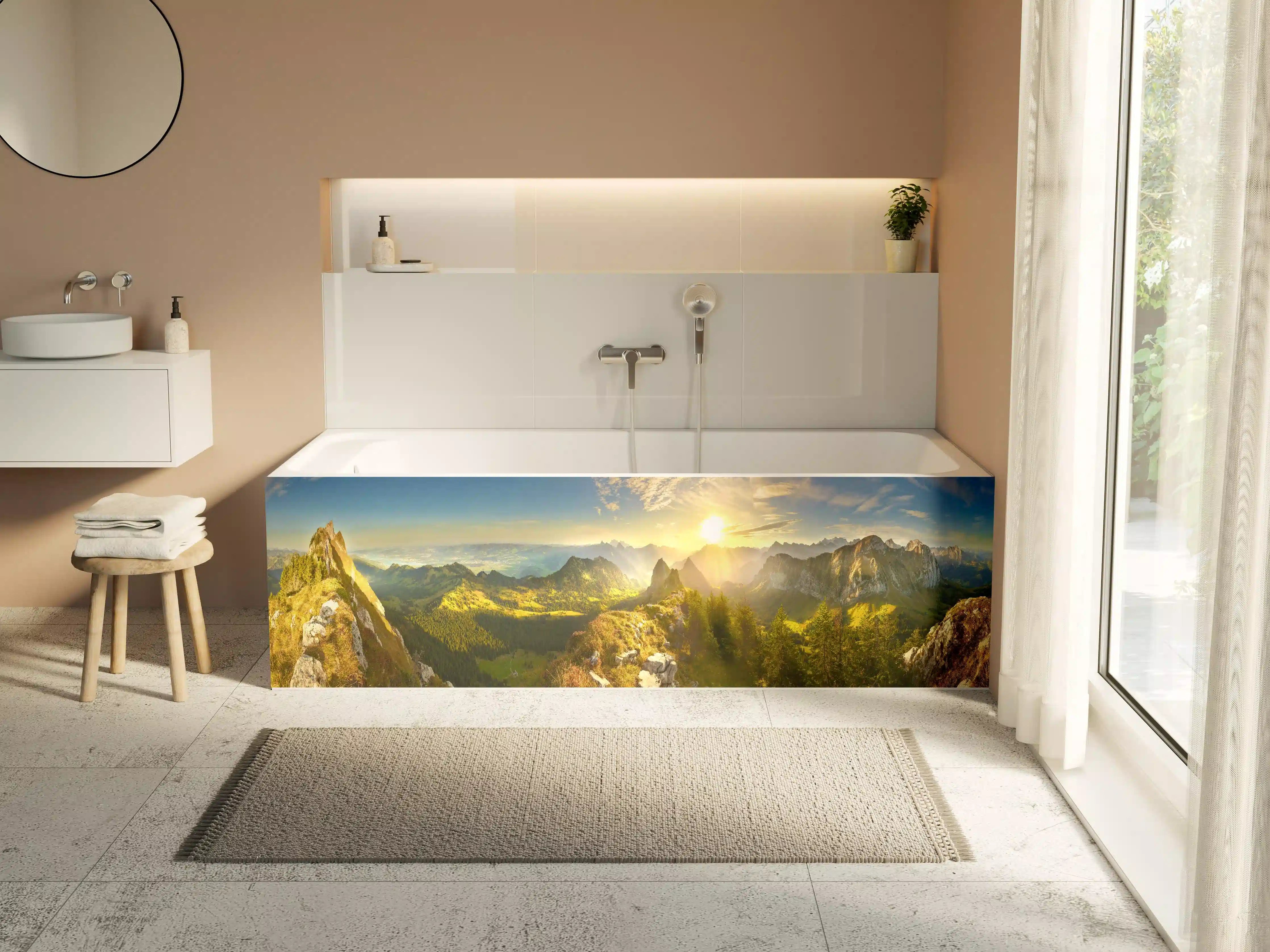 Badewannen-Rückwand - Sonnenaufgang über Schweizer Tal