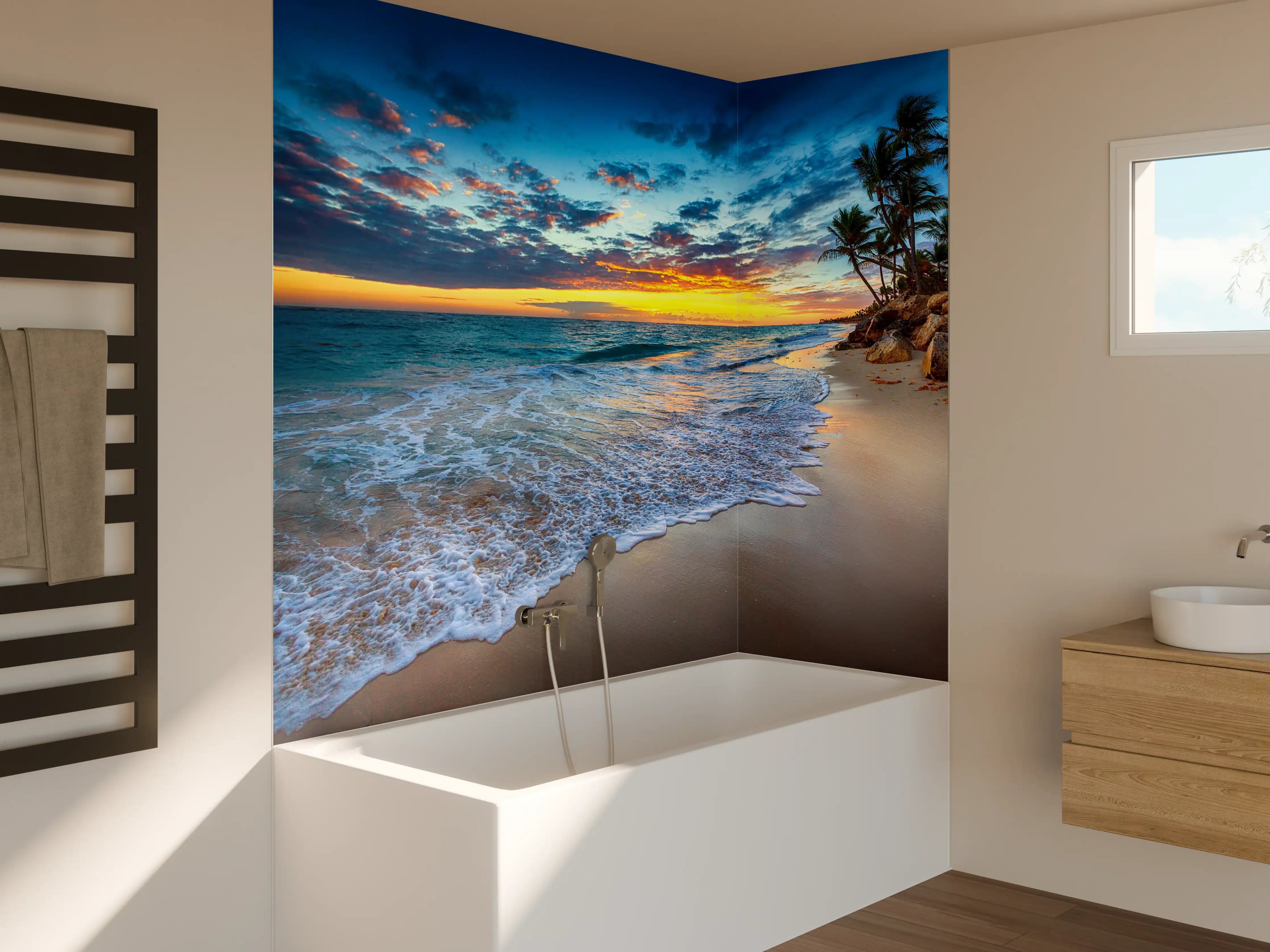 Badewannen-Rückwand - Sonnenaufgang über dem Strand