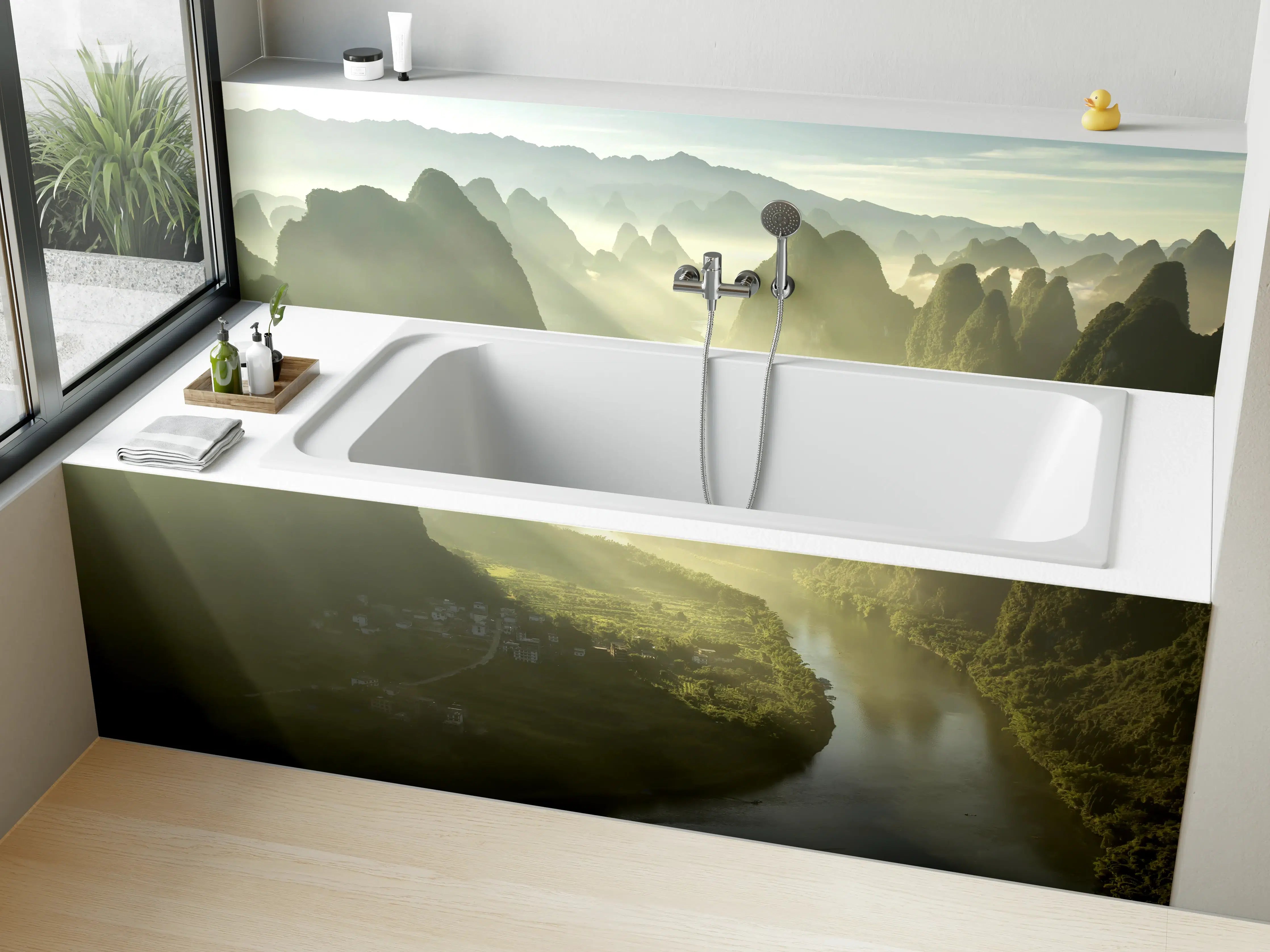 Badewannen-Rückwand - Sonnendurchflutete Li-Flusslandschaft