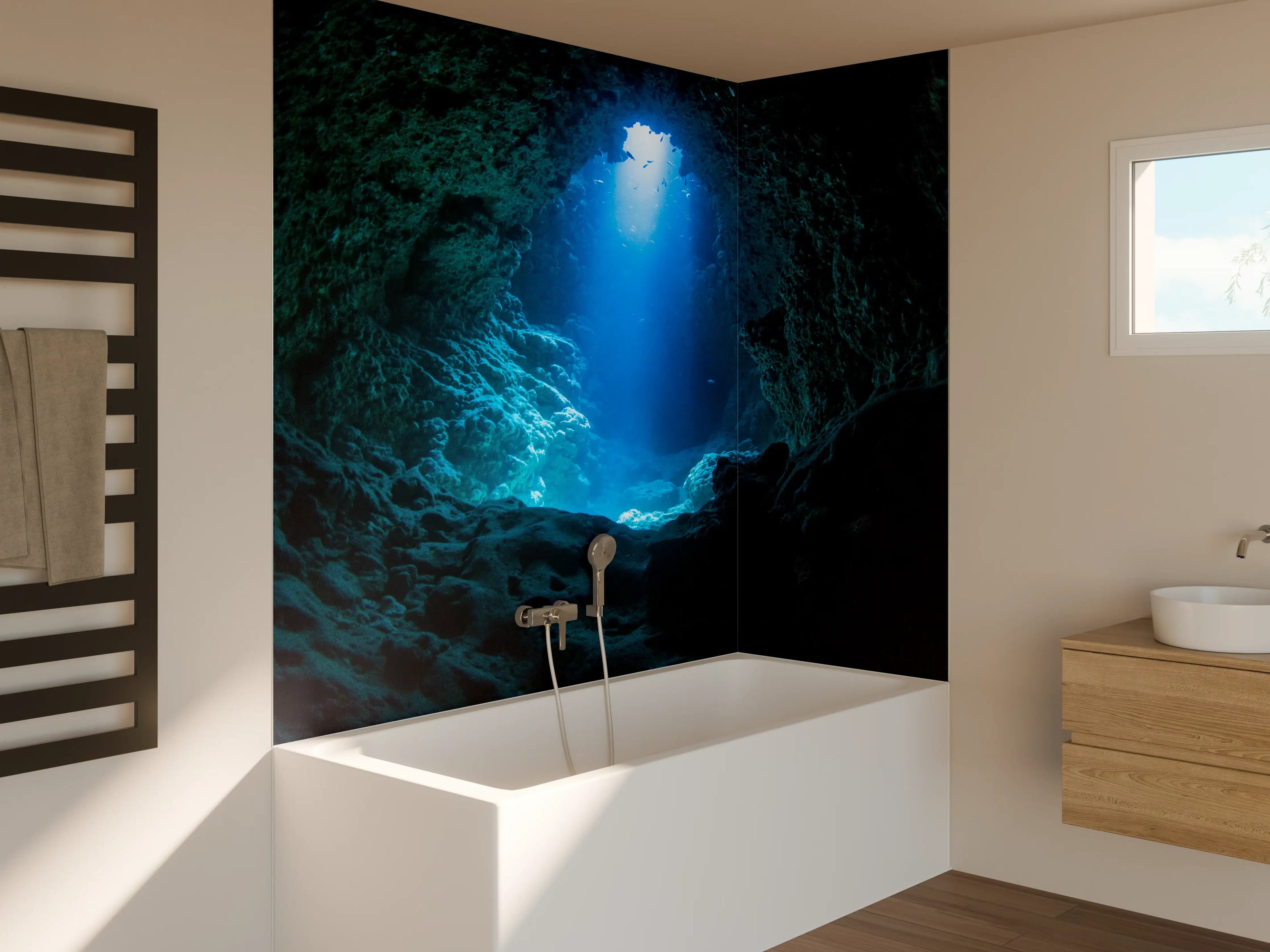 Badewannen-Rückwand - Sonnenstrahl in die Unterwasserhöhle