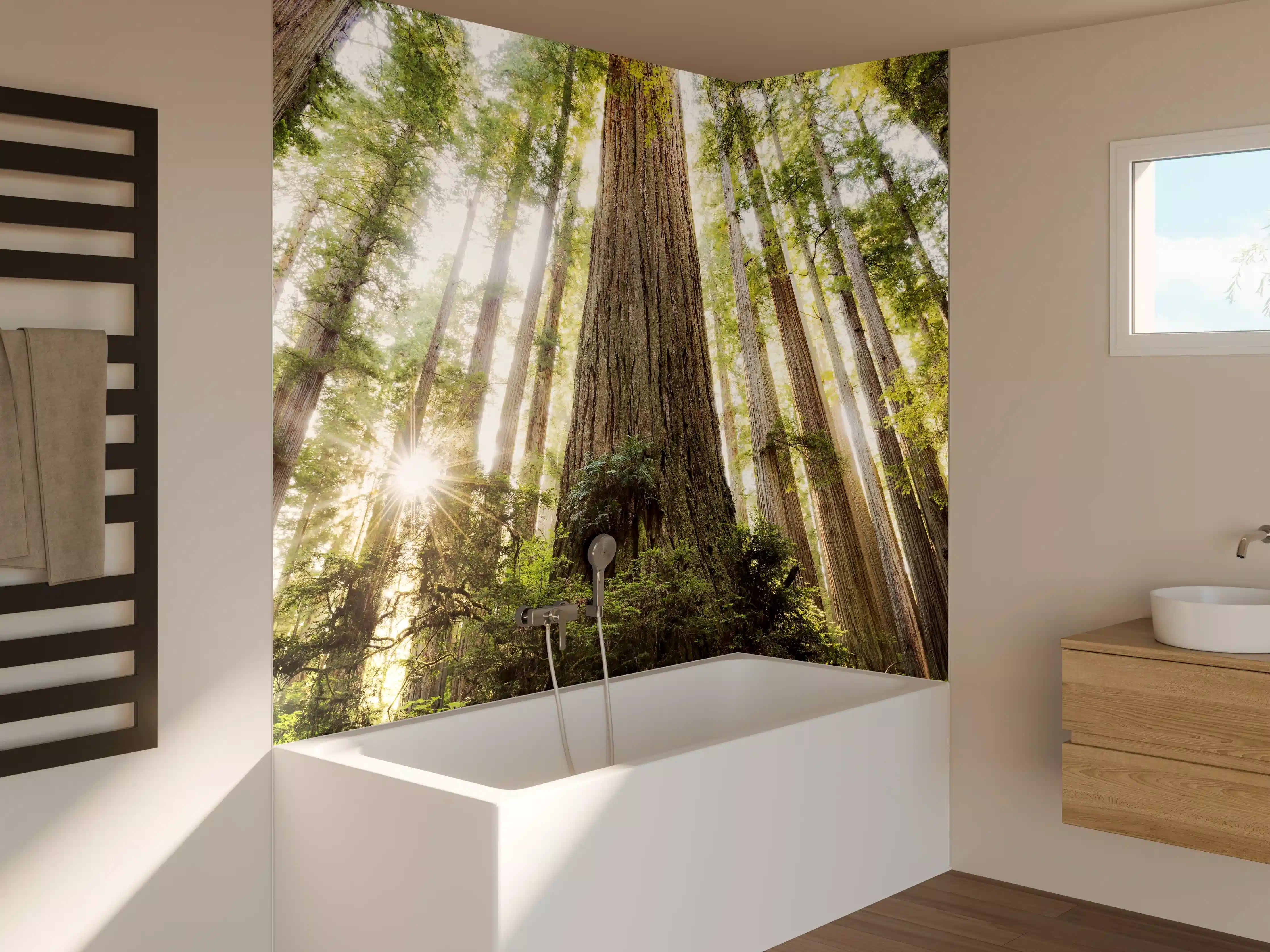 Badewannen-Rückwand - Sonnenstrahlen im Grünen Wald