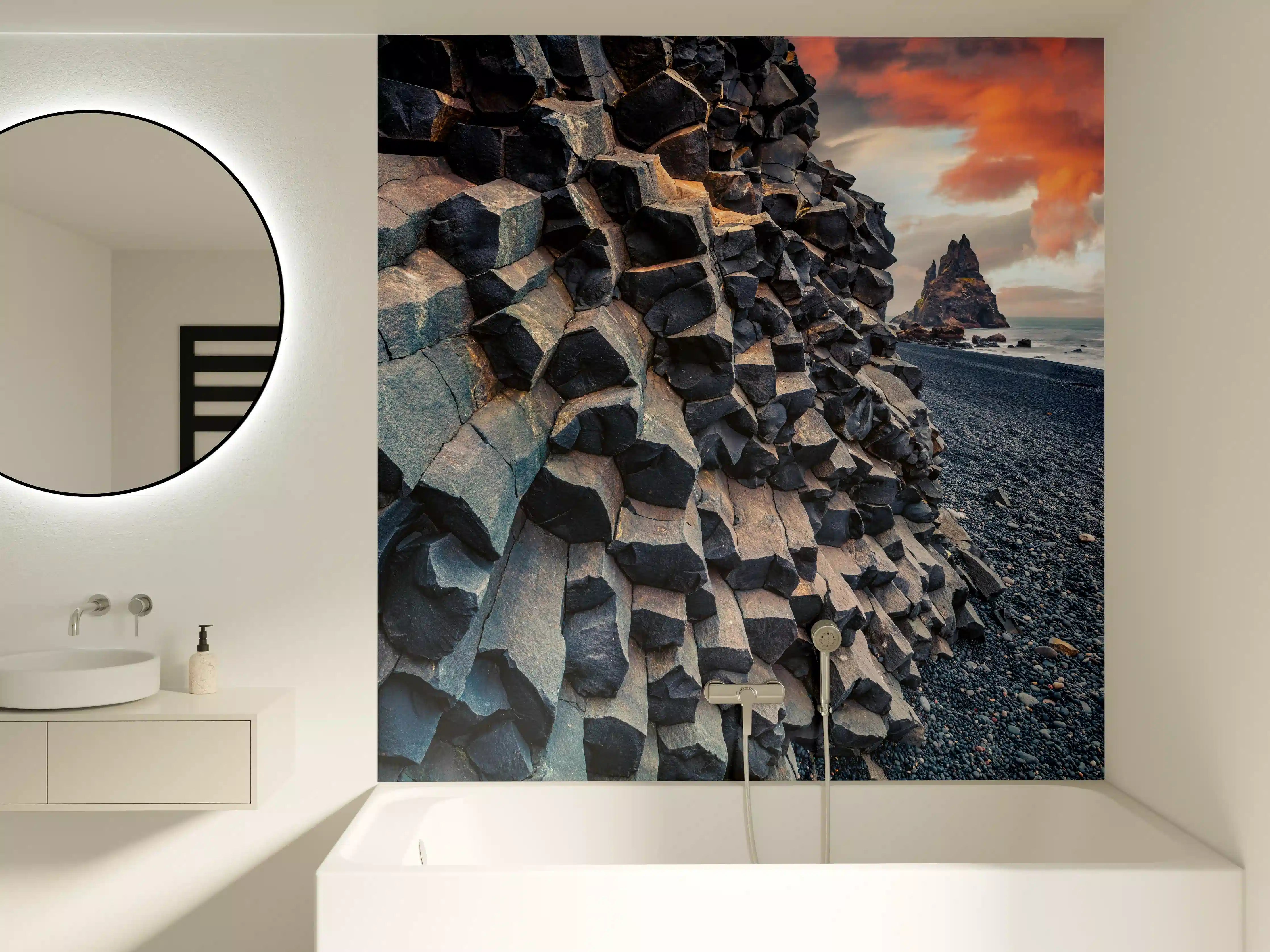 Badewannen-Rückwand - Sonnenuntergang - Reynisdrangar, Atlantischer Ozean